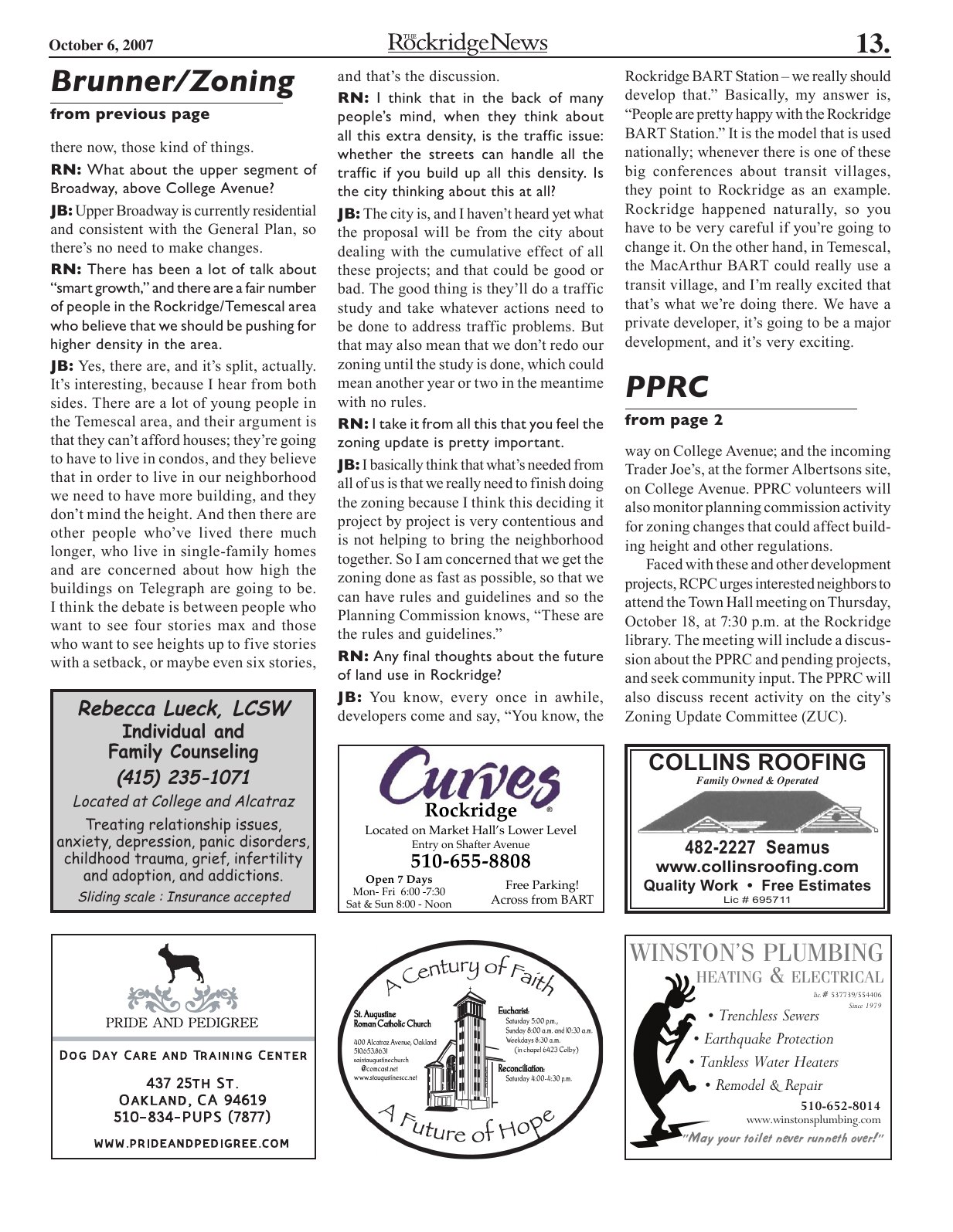 Click to zoom in The Rockridge News, October 2007, page 13