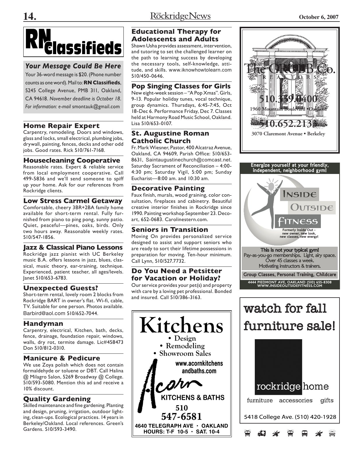 Click to zoom in The Rockridge News, October 2007, page 14