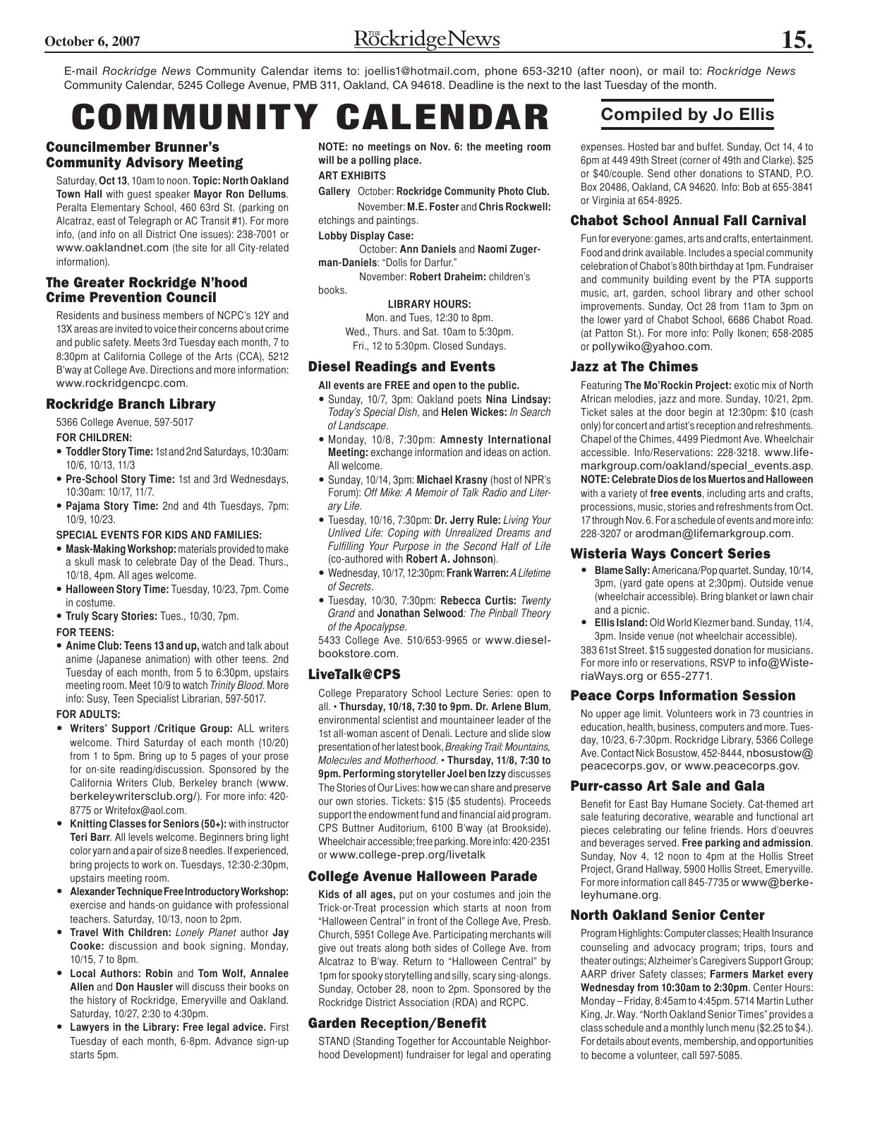 Click to zoom in The Rockridge News, October 2007, page 15