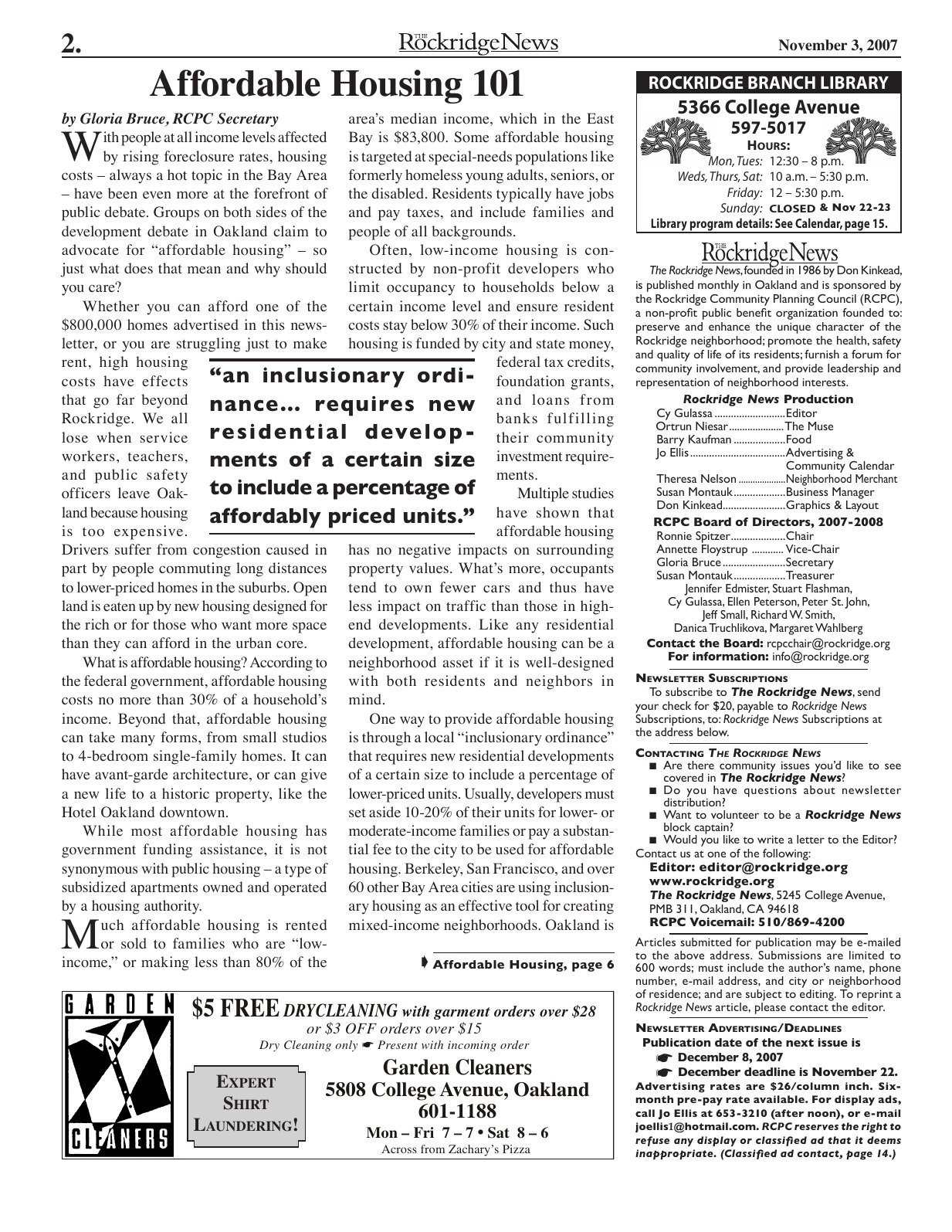 The Rockridge News, November 2007, page 2