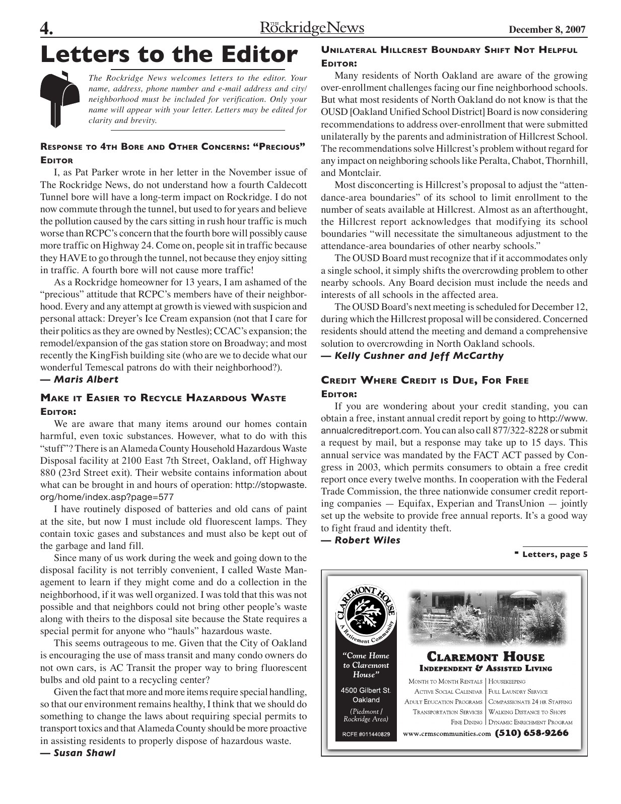 Click to zoom in The Rockridge News, December 2007, page 4