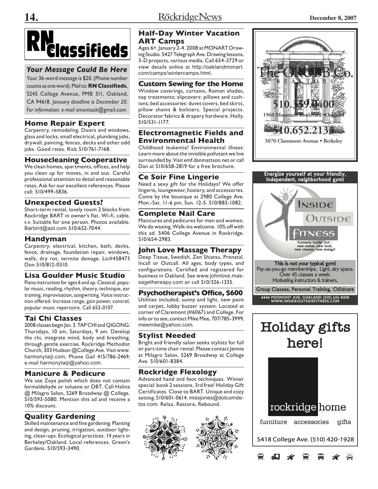 Click to zoom in The Rockridge News, December 2007, page 14