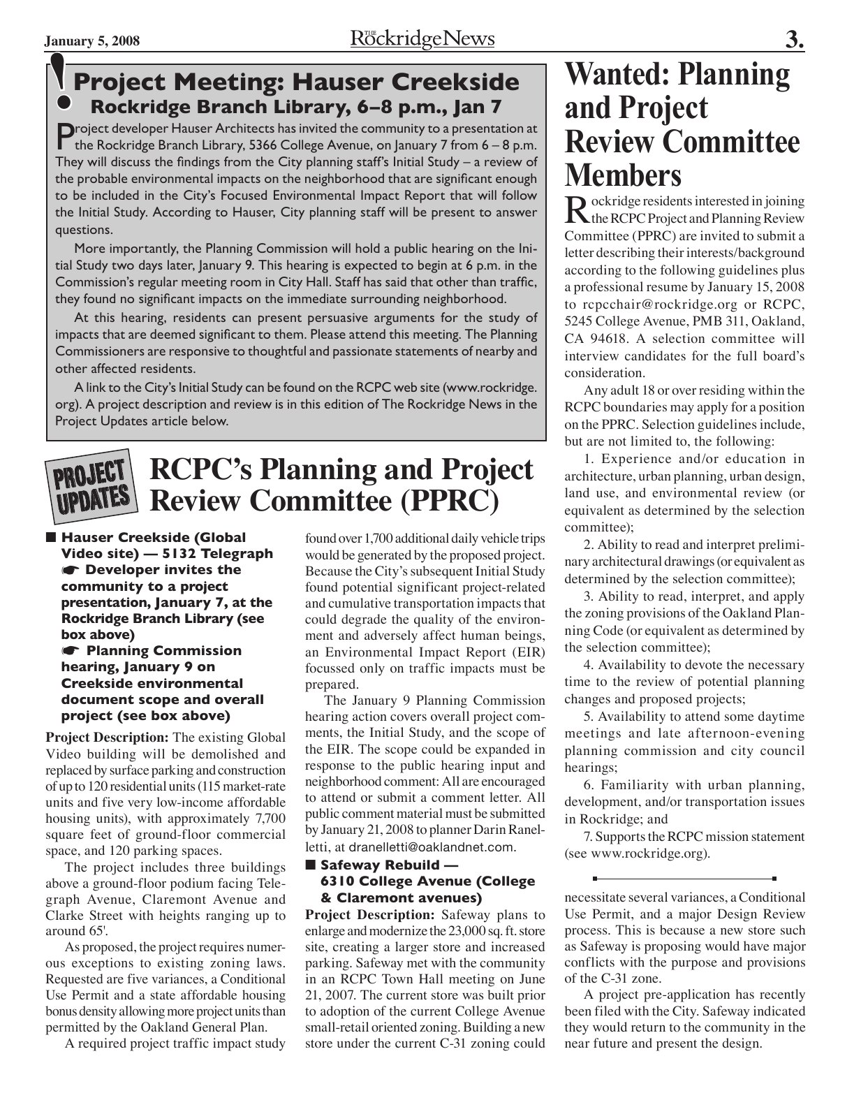 Click to zoom in The Rockridge News, January 2008, page 3