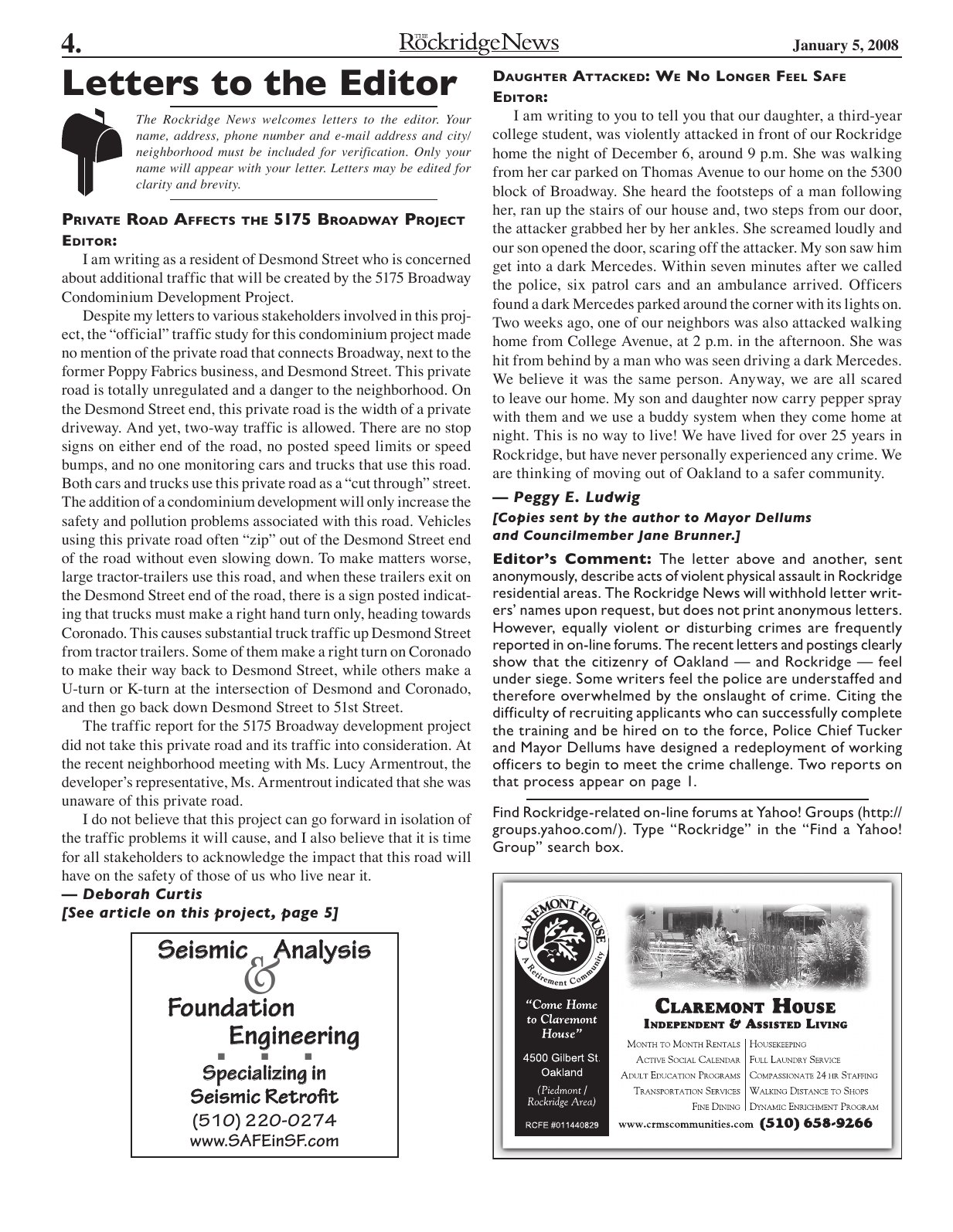 Click to zoom in The Rockridge News, January 2008, page 4