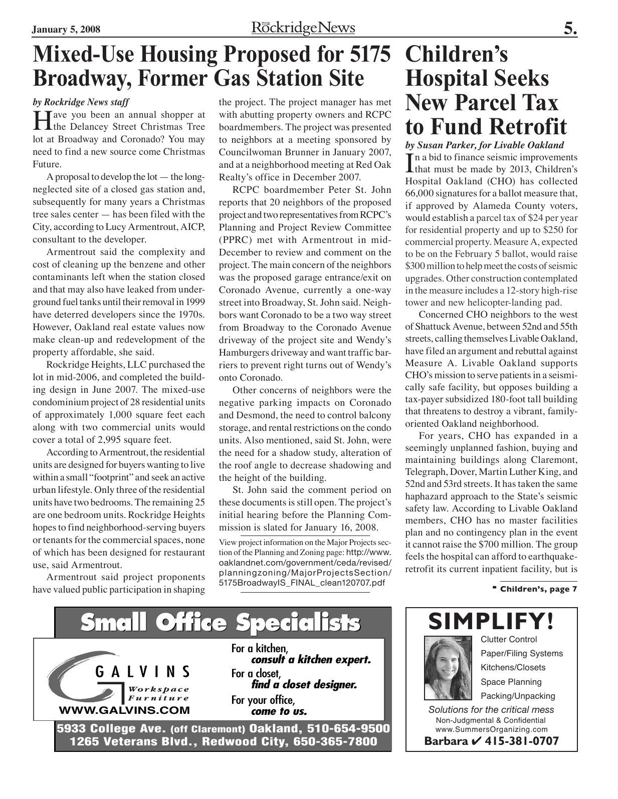 Click to zoom in The Rockridge News, January 2008, page 5