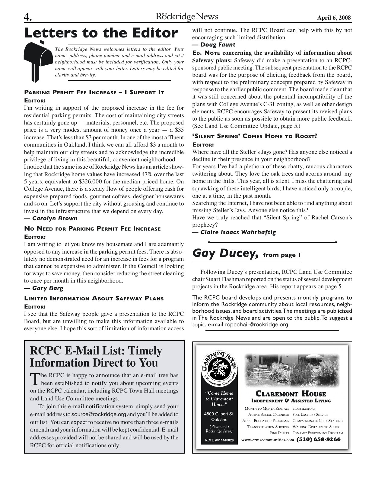 Click to zoom in The Rockridge News, April 2008, page 4