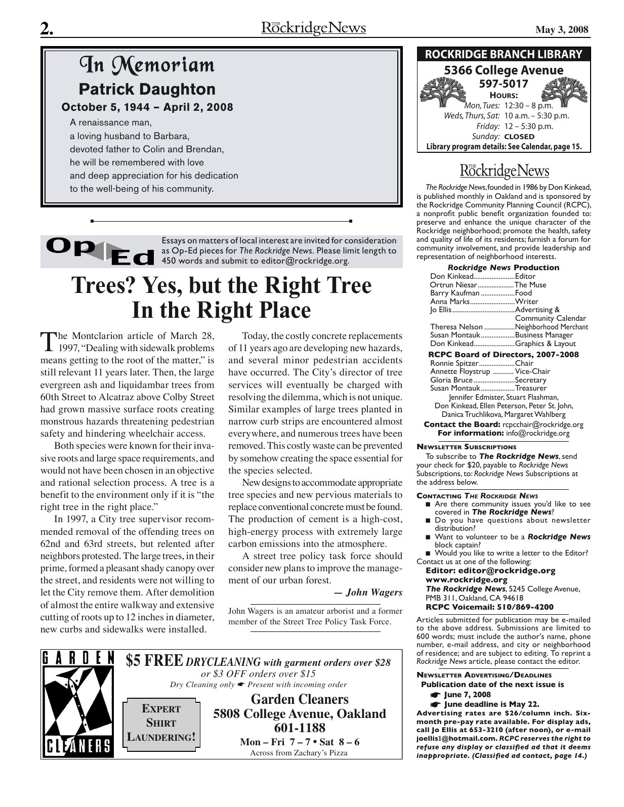 Click to zoom in The Rockridge News, May 2008, page 2