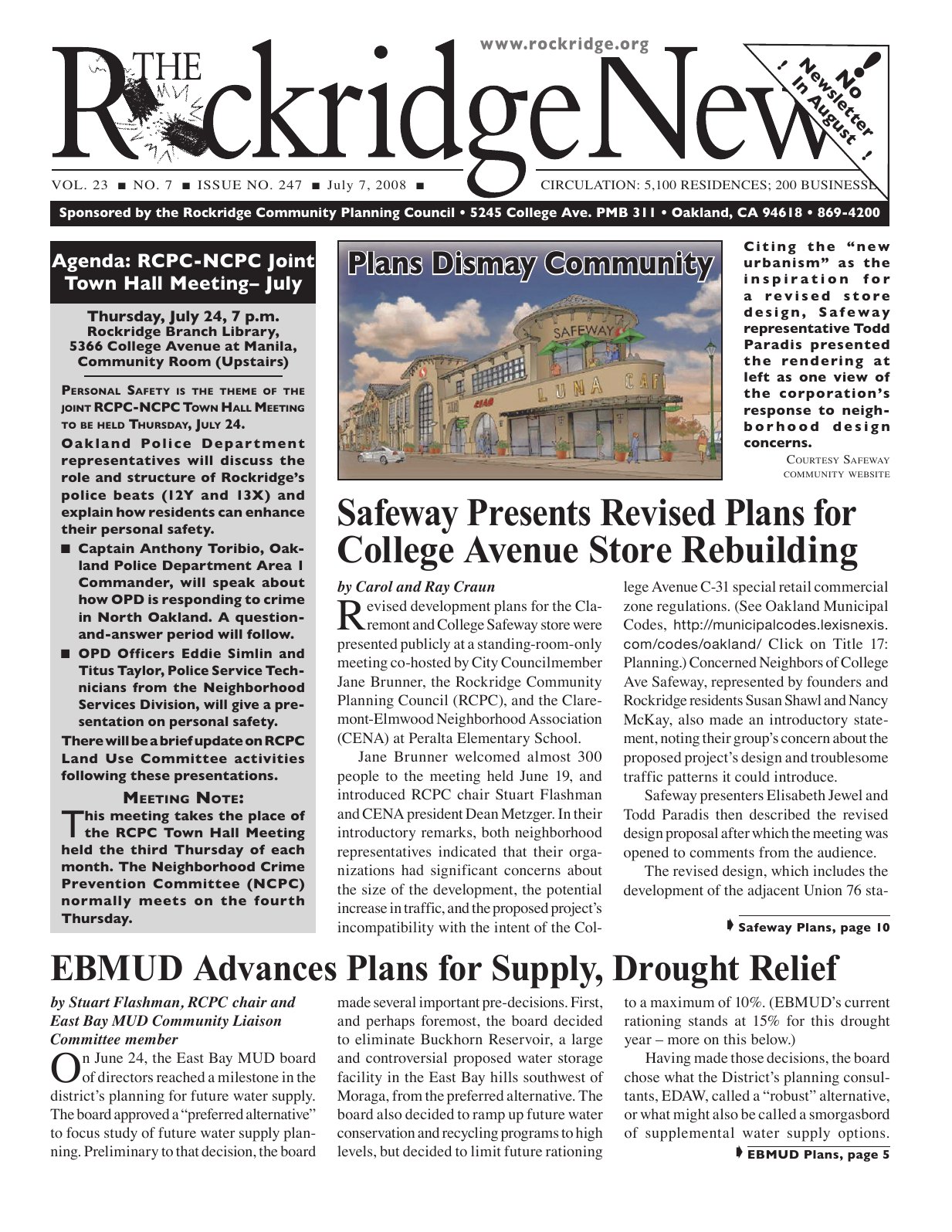 Click to zoom in The Rockridge News, July 2008, page 1