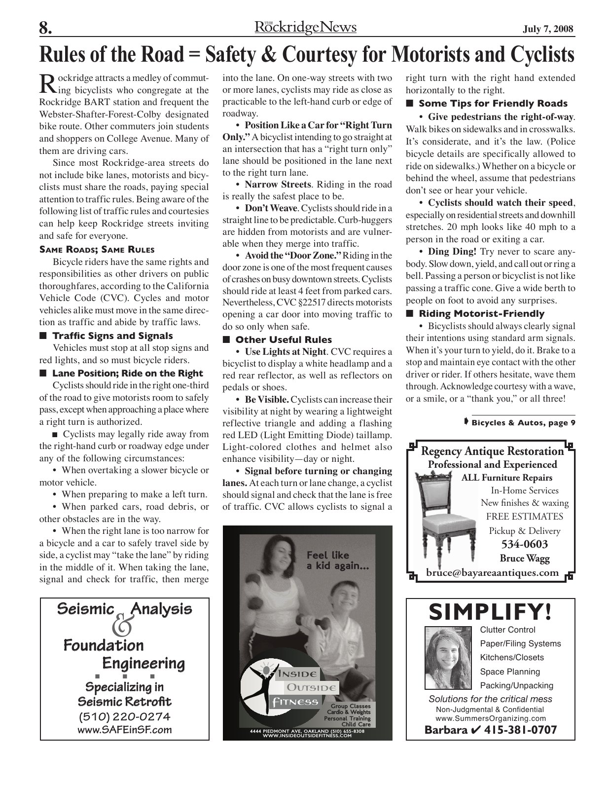 Click to zoom in The Rockridge News, July 2008, page 8