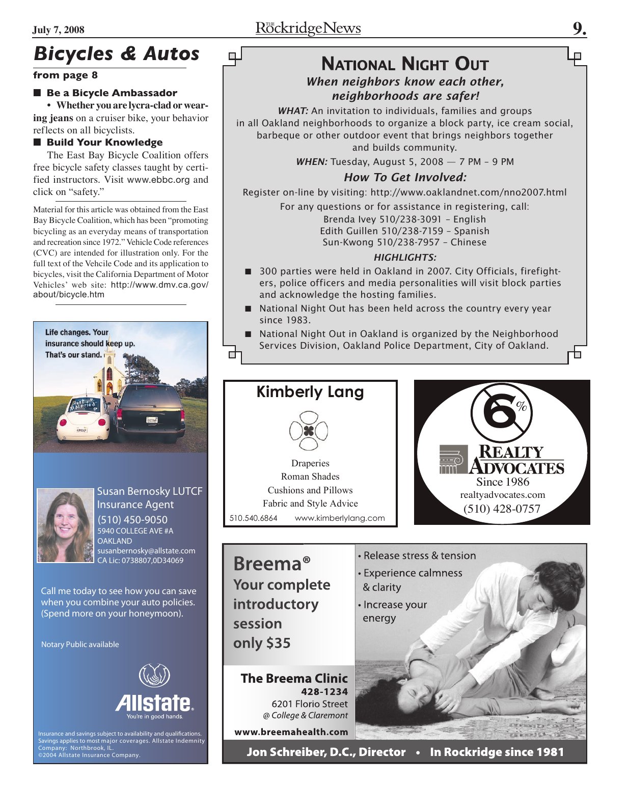 Click to zoom in The Rockridge News, July 2008, page 9