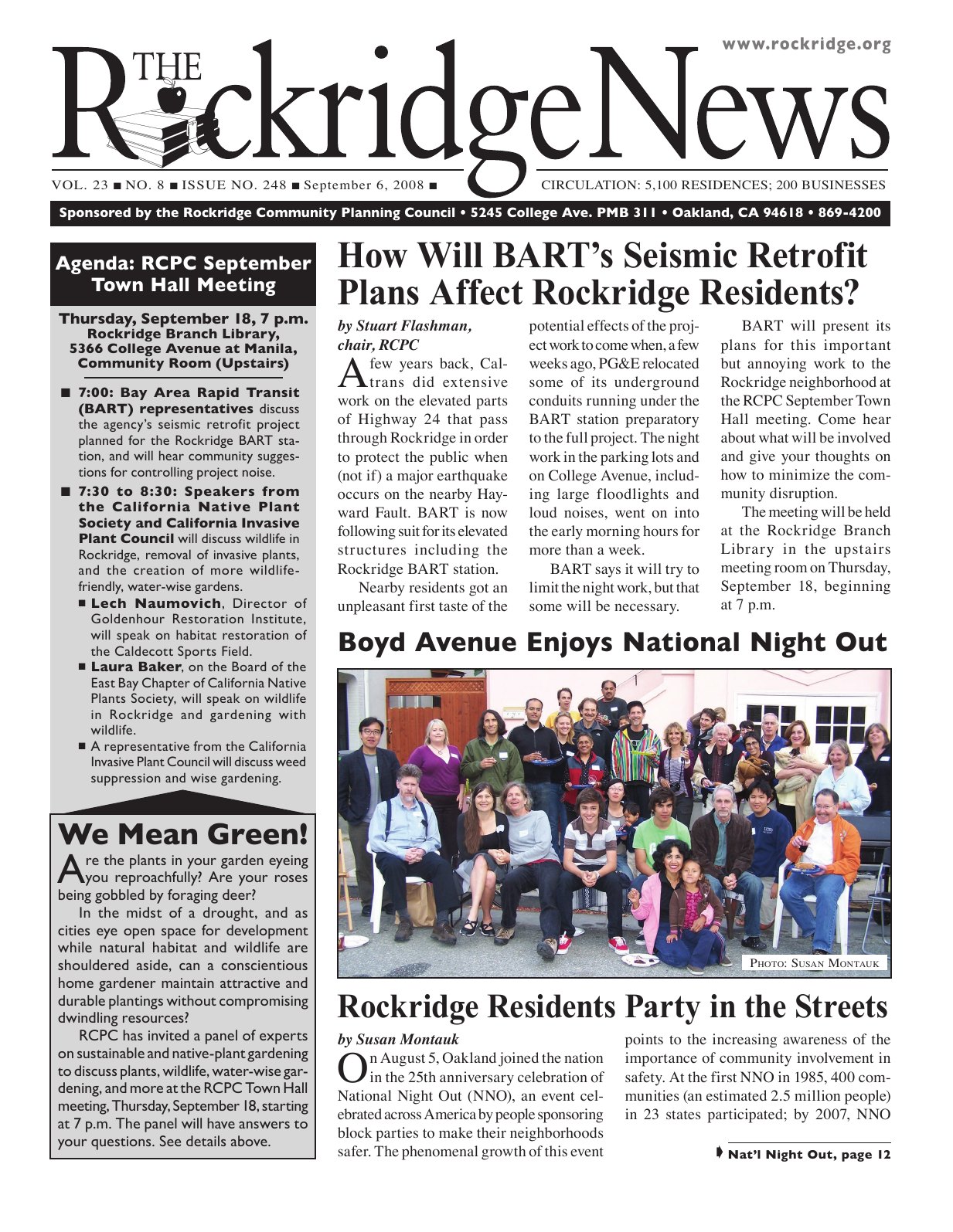 Click to zoom in The Rockridge News, September 2008, page 1
