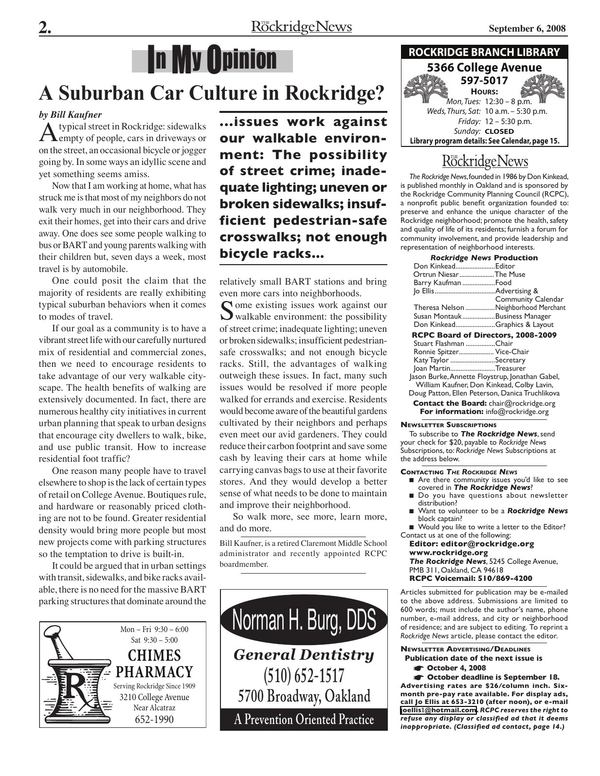 The Rockridge News, September 2008, page 2