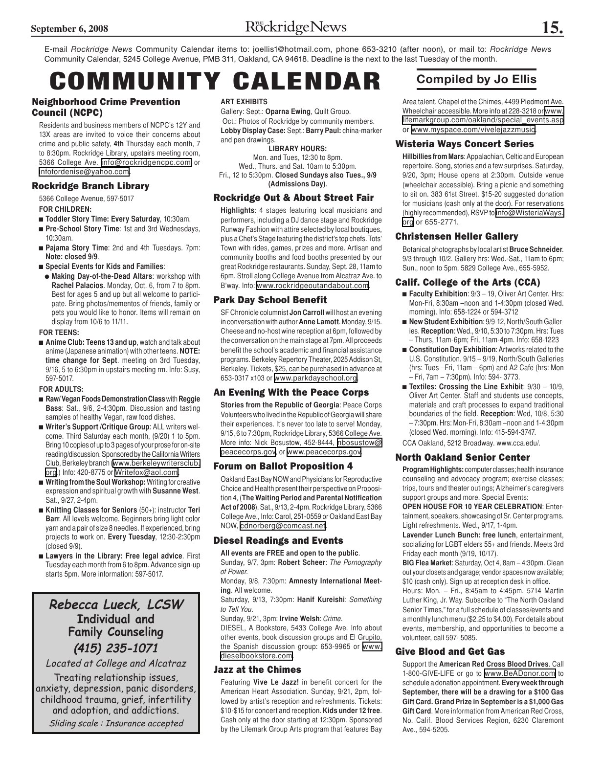 Click to zoom in The Rockridge News, September 2008, page 15