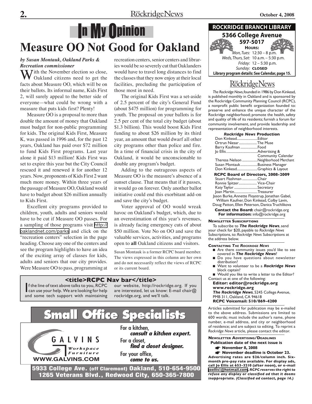 The Rockridge News, October 2008, page 2