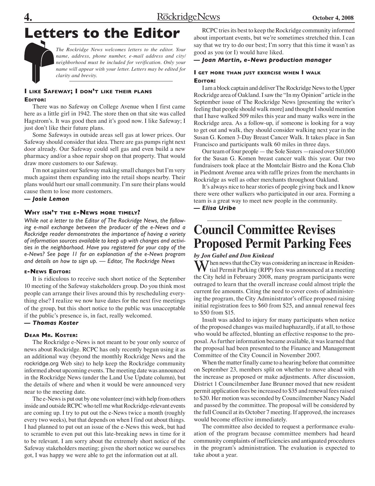 Click to zoom in The Rockridge News, October 2008, page 4