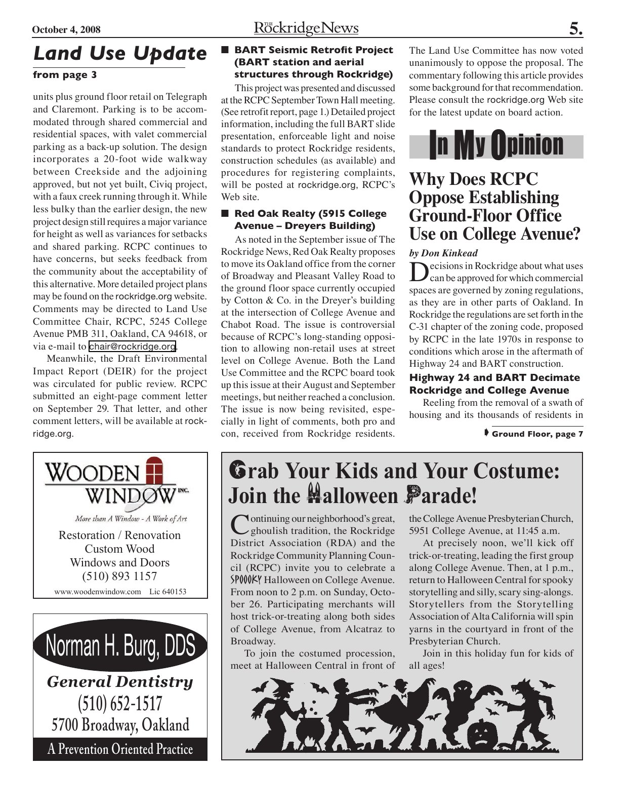 Click to zoom in The Rockridge News, October 2008, page 5
