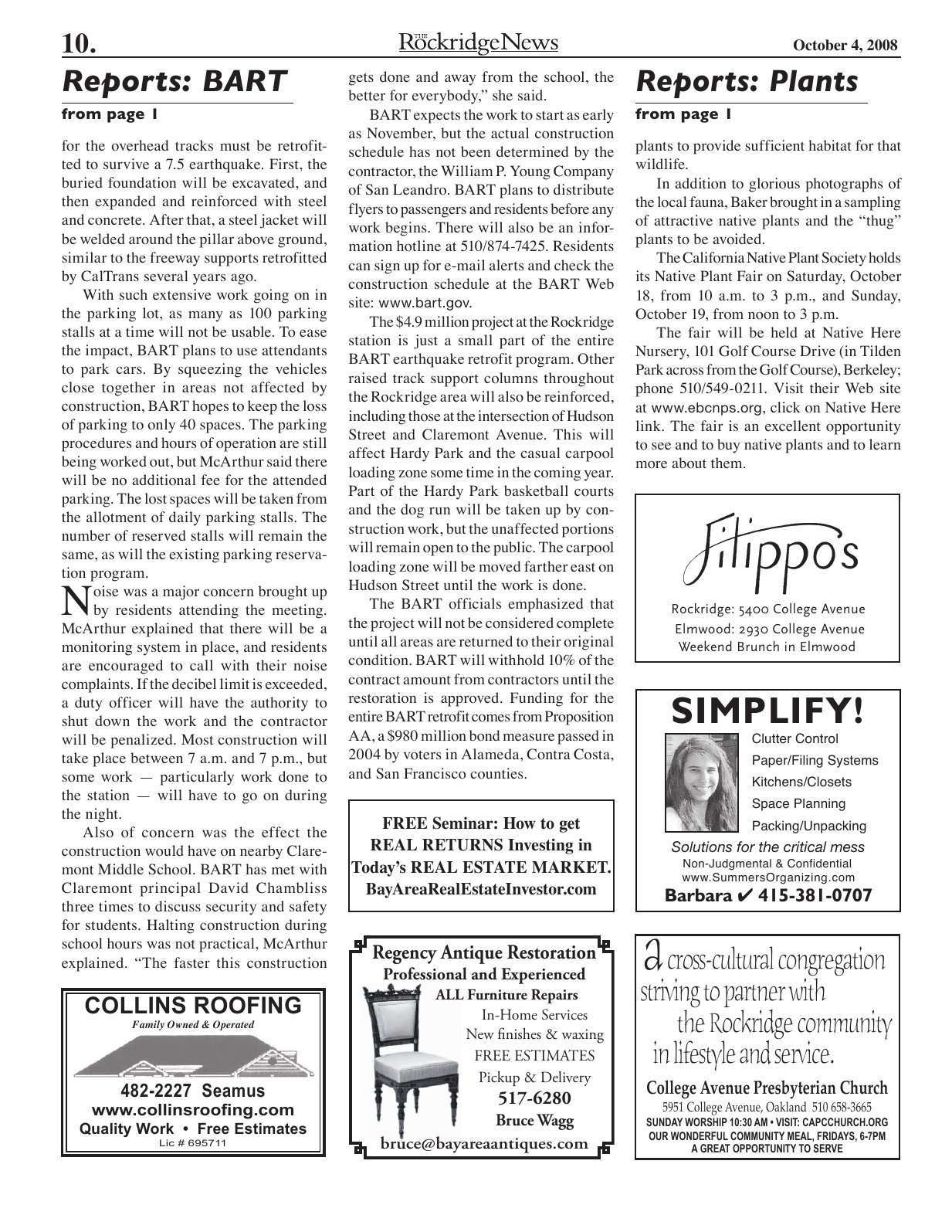 Click to zoom in The Rockridge News, October 2008, page 10