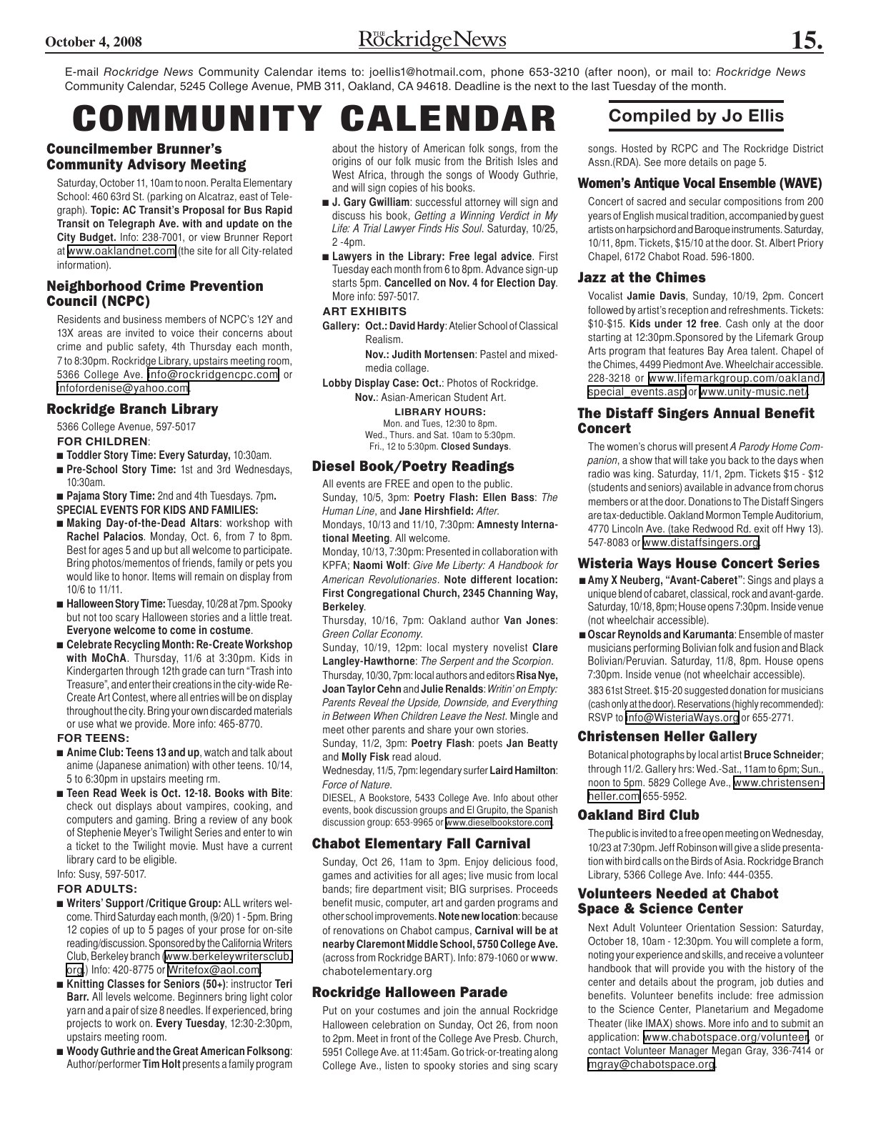 Click to zoom in The Rockridge News, October 2008, page 15