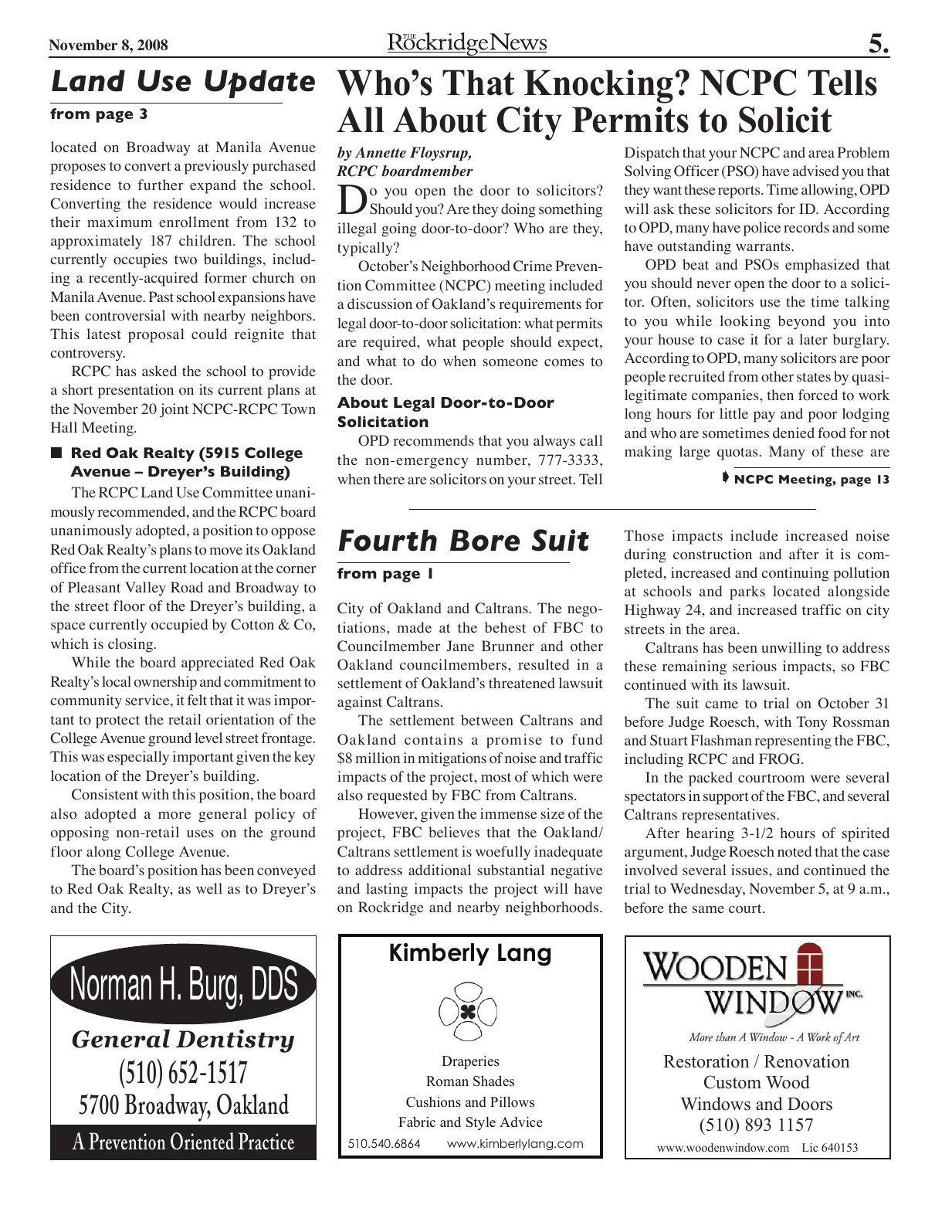Click to zoom in The Rockridge News, November 2008, page 5