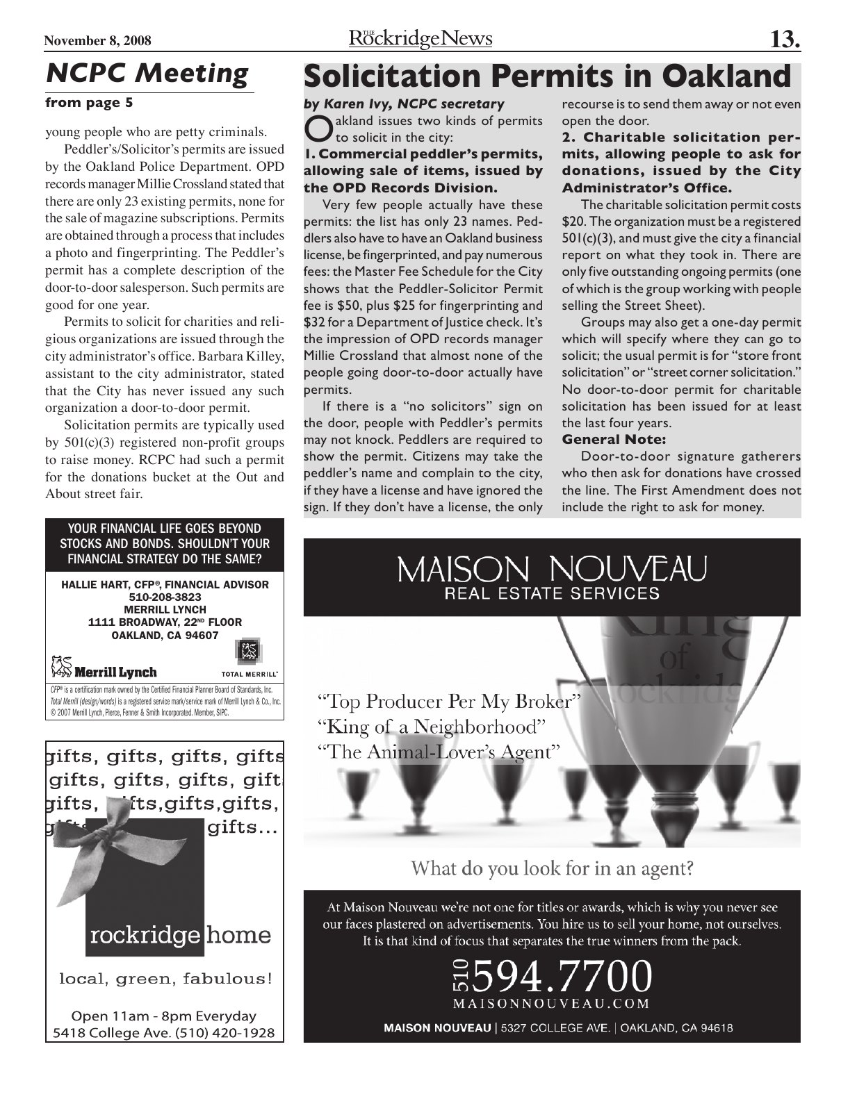Click to zoom in The Rockridge News, November 2008, page 13
