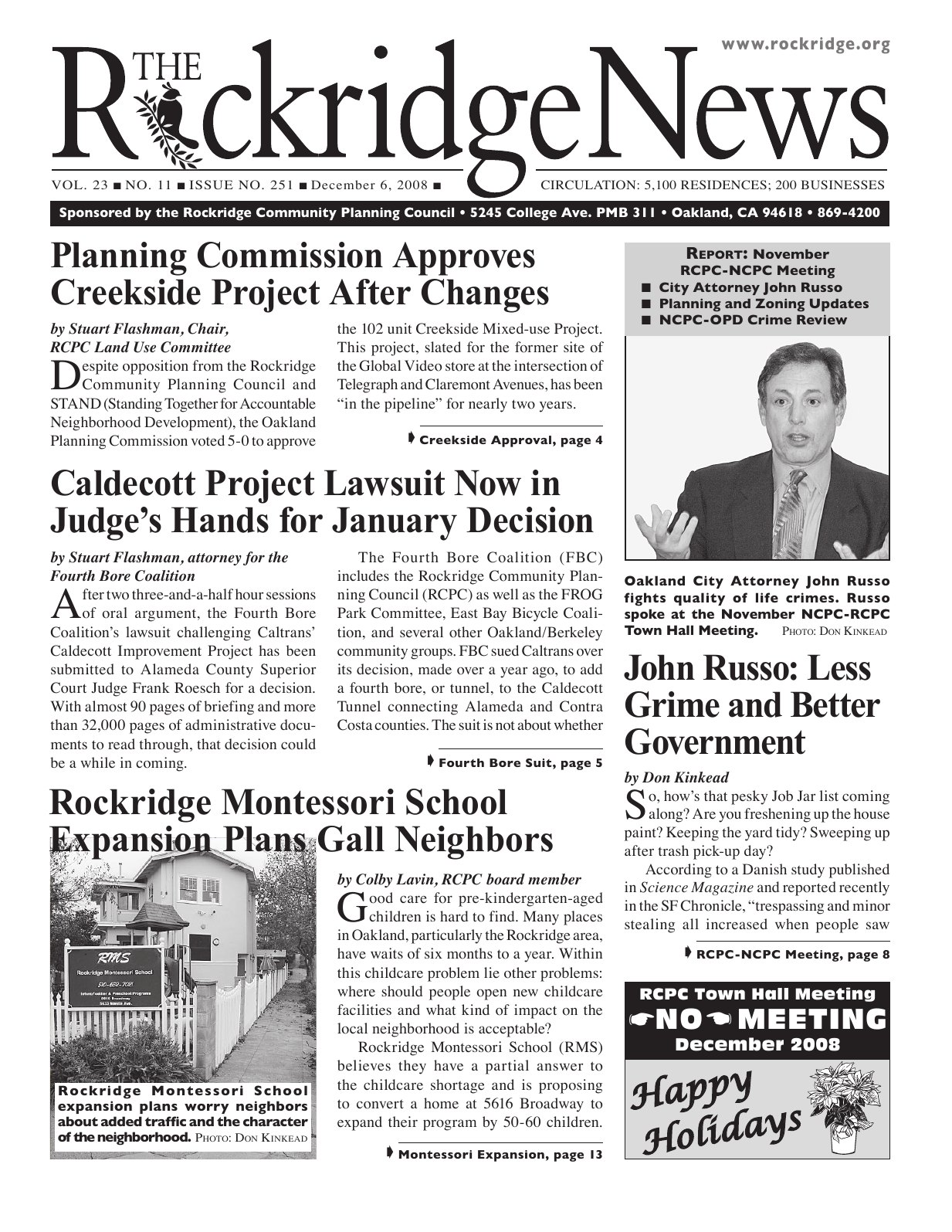 Click to zoom in The Rockridge News, December 2008, page 1