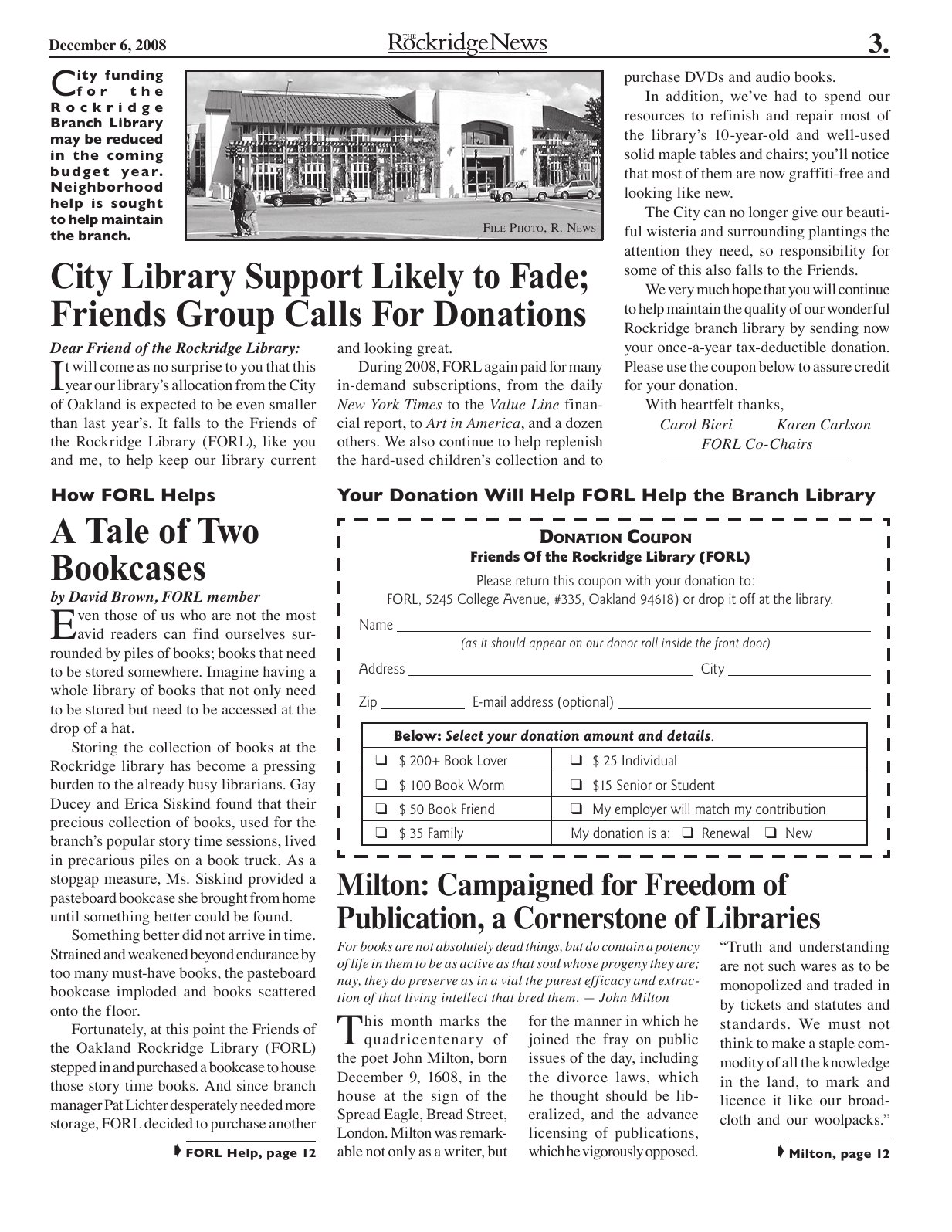 Click to zoom in The Rockridge News, December 2008, page 3