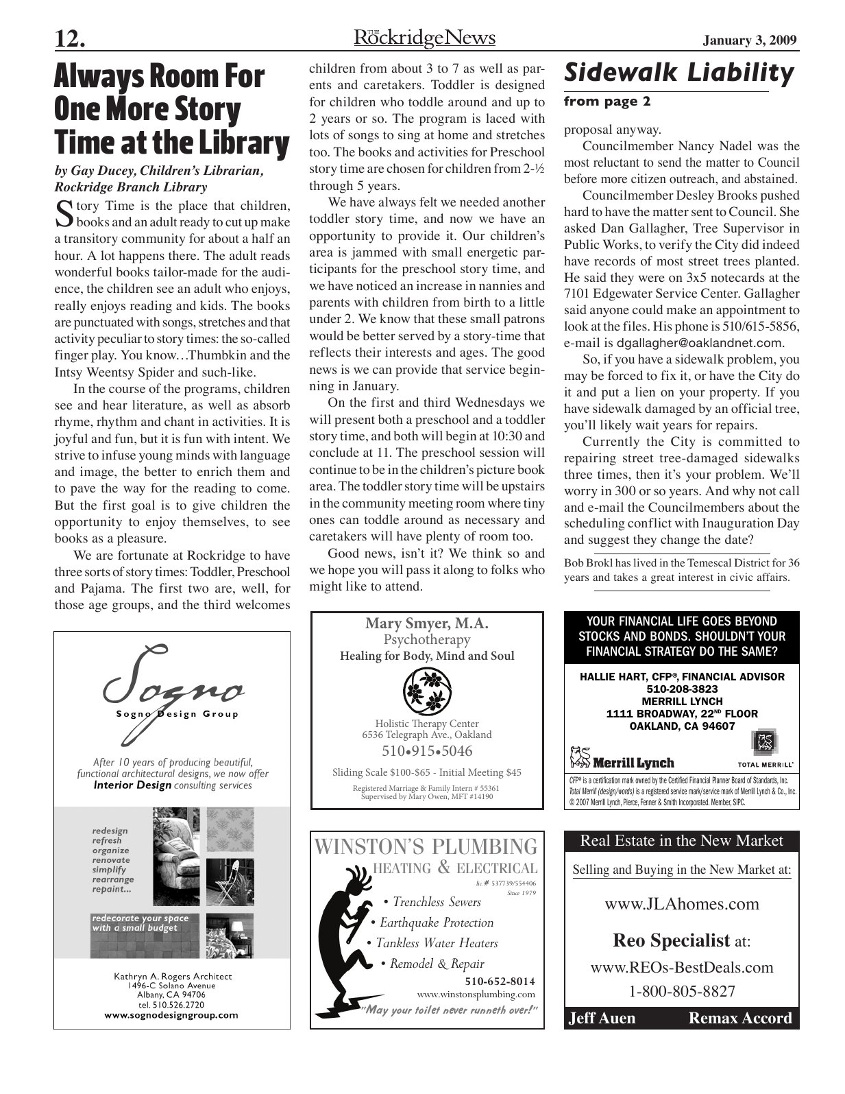 Click to zoom in The Rockridge News, January 2009, page 12