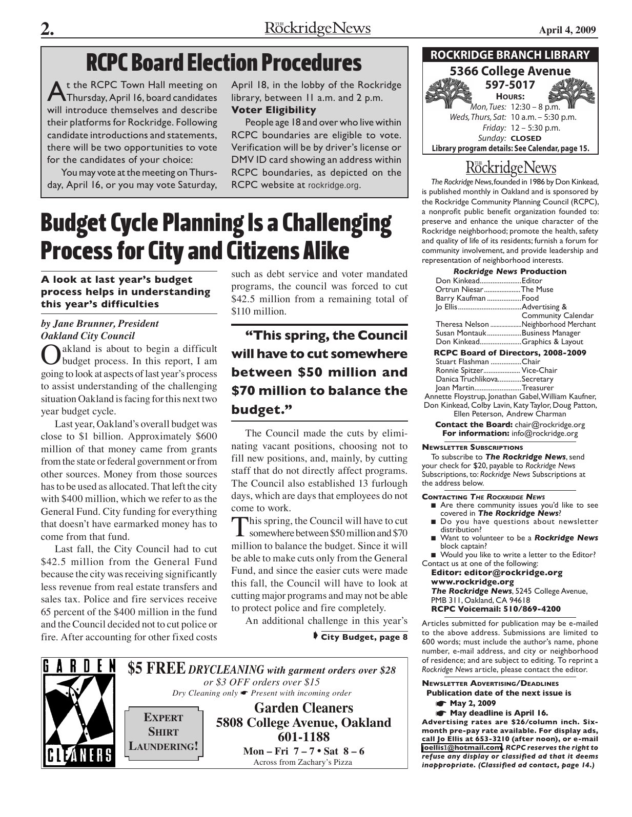 The Rockridge News, April 2009, page 2
