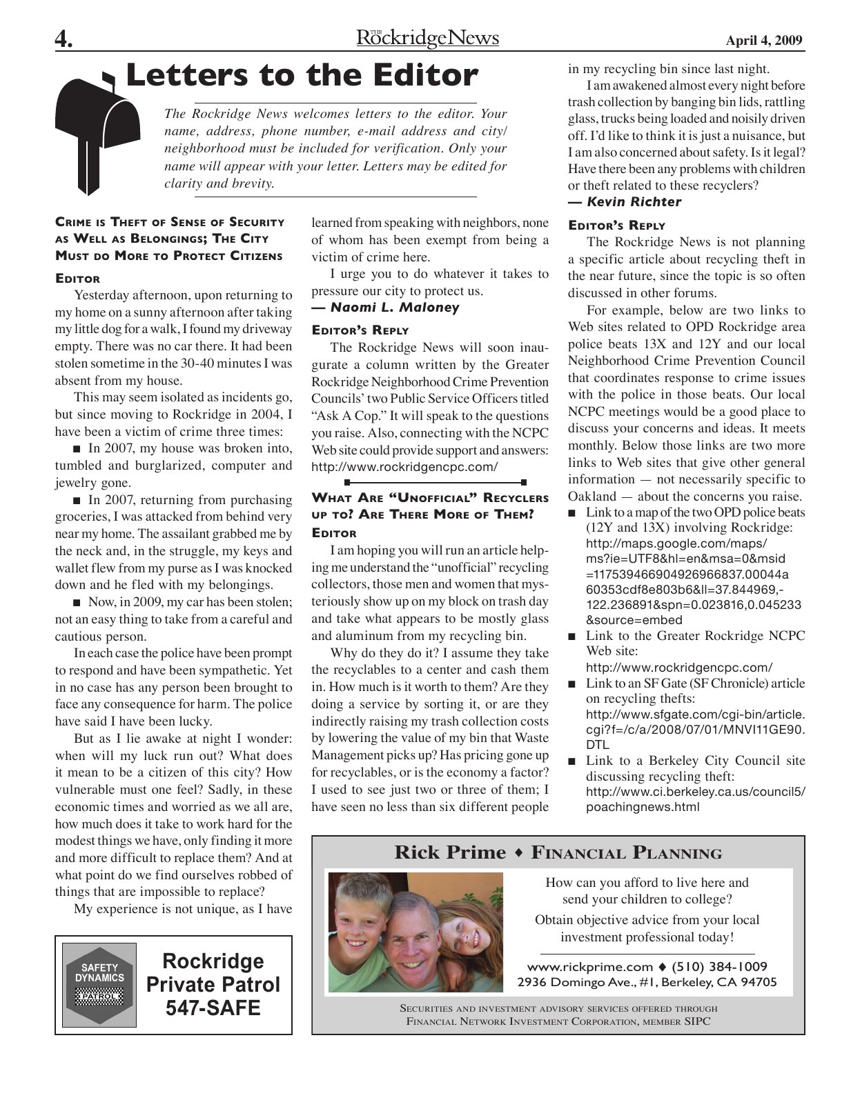 Click to zoom in The Rockridge News, April 2009, page 4