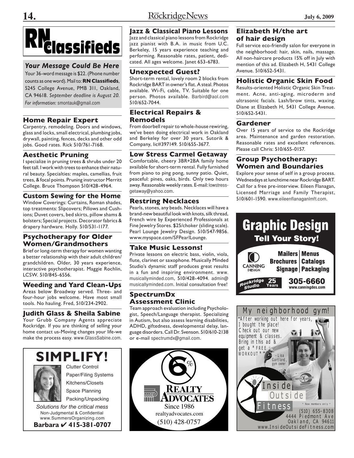 Click to zoom in The Rockridge News, July 2009, page 14