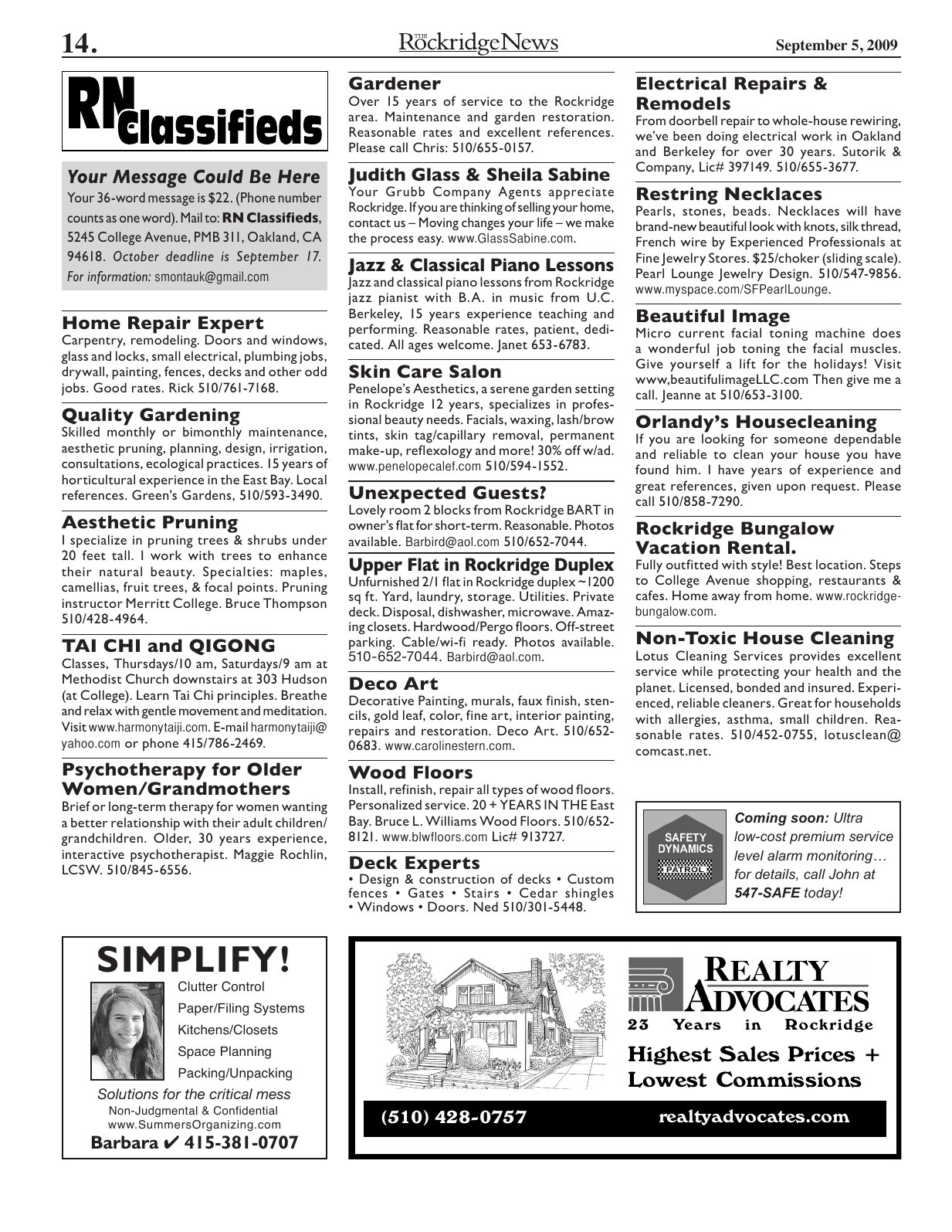 Click to zoom in The Rockridge News, September 2009, page 14