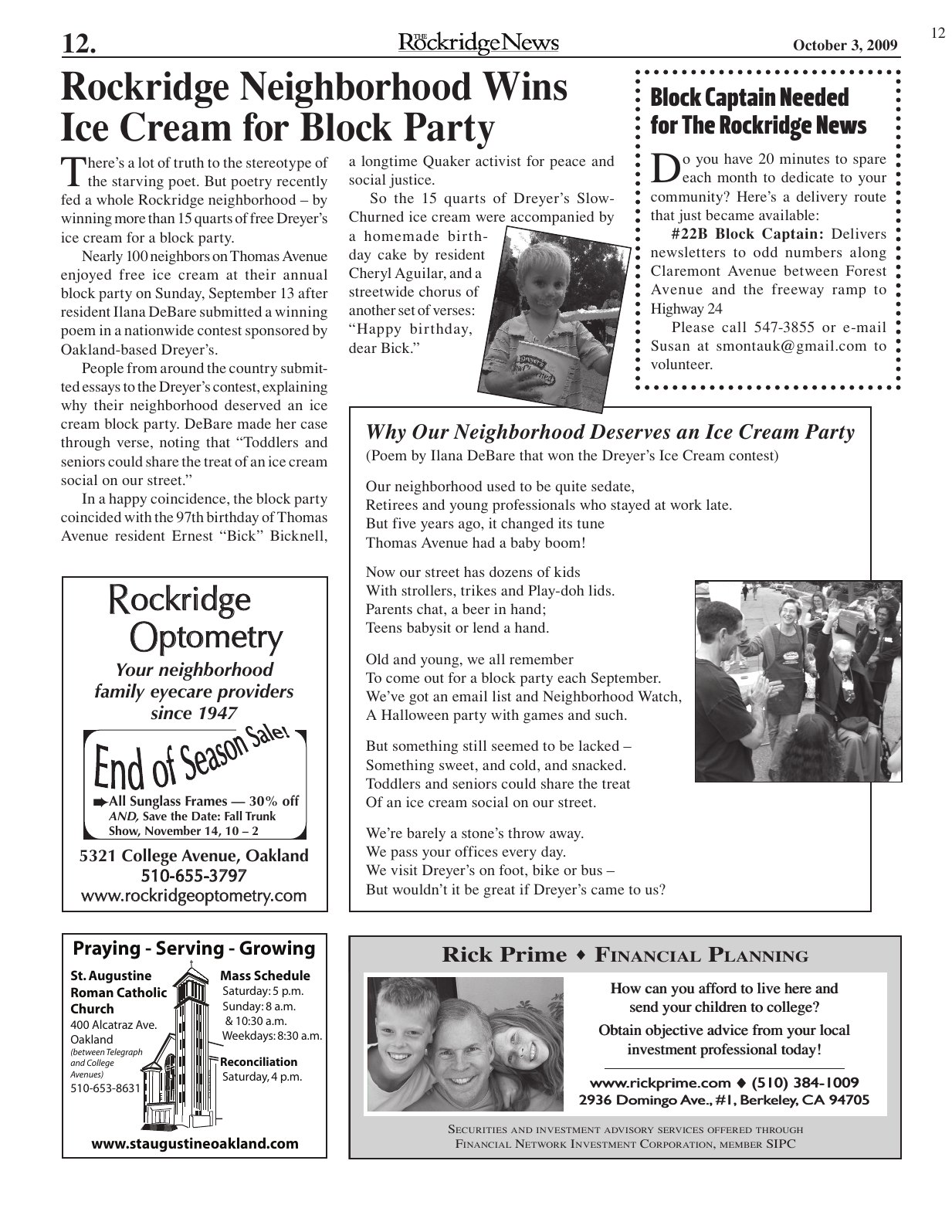 Click to zoom in The Rockridge News, October 2009, page 12