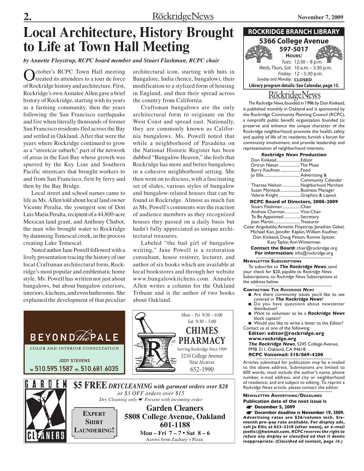 Click to zoom in The Rockridge News, November 2009, page 2