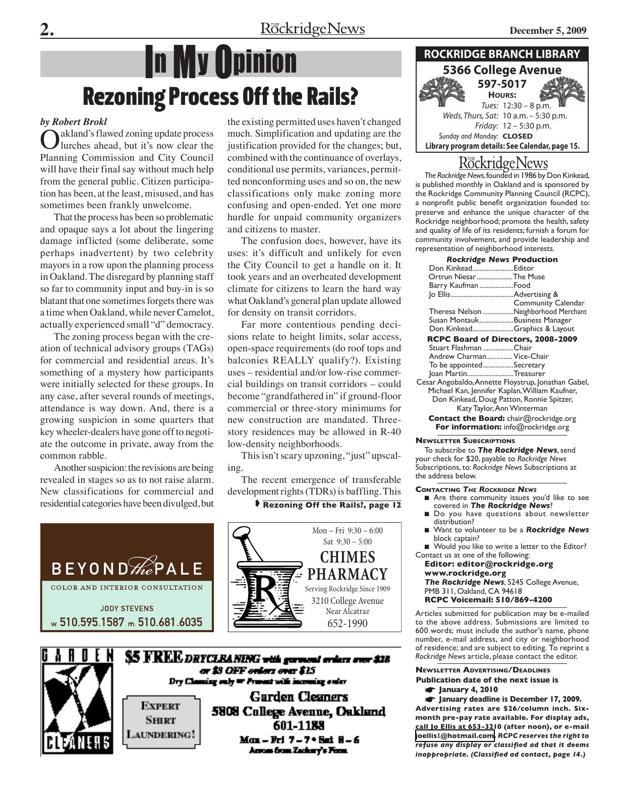 Click to zoom in The Rockridge News, December 2009, page 2