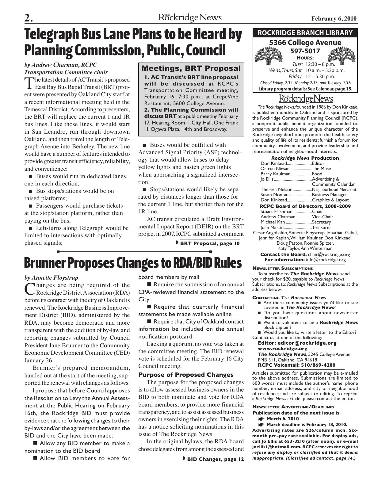The Rockridge News, February 2010, page 2