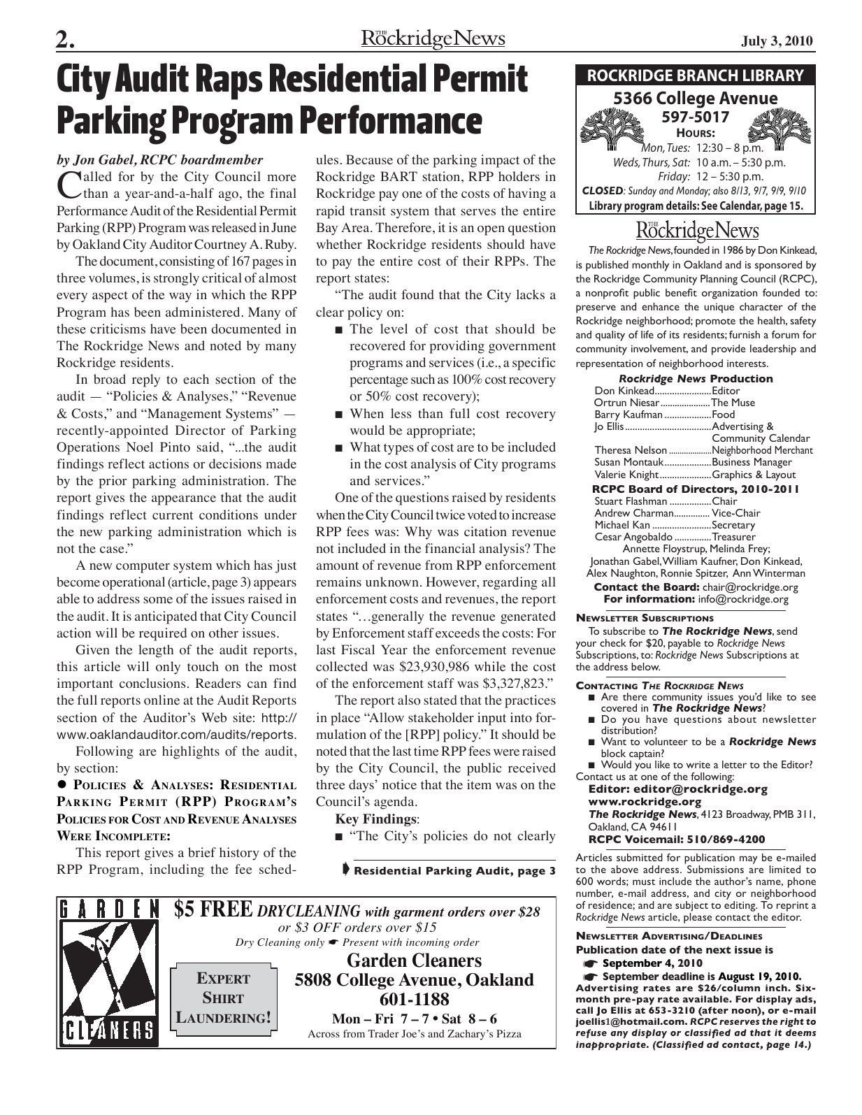 Click to zoom in The Rockridge News, July 2010, page 2