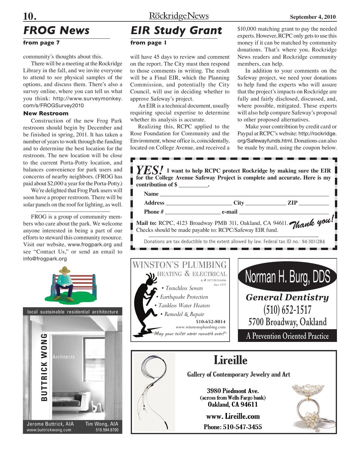 Click to zoom in The Rockridge News, September 2010, page 10