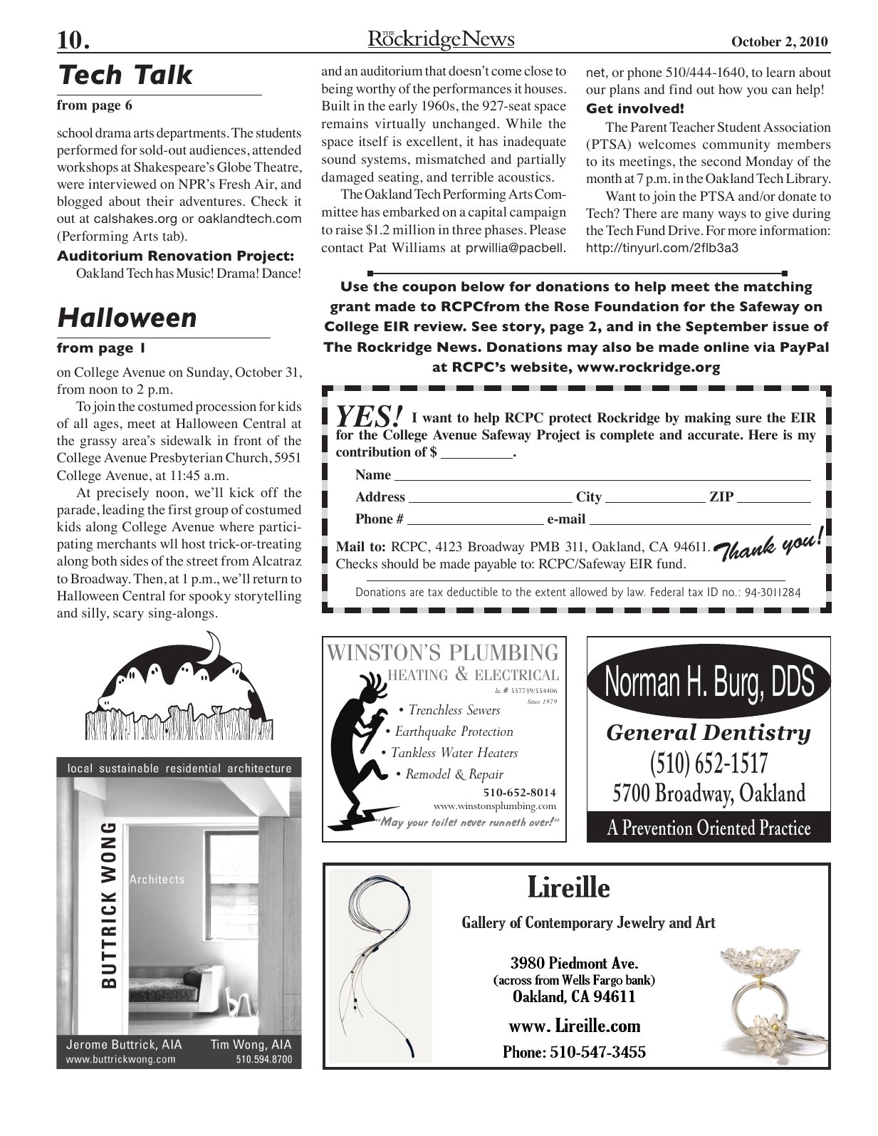 Click to zoom in The Rockridge News, October 2010, page 10