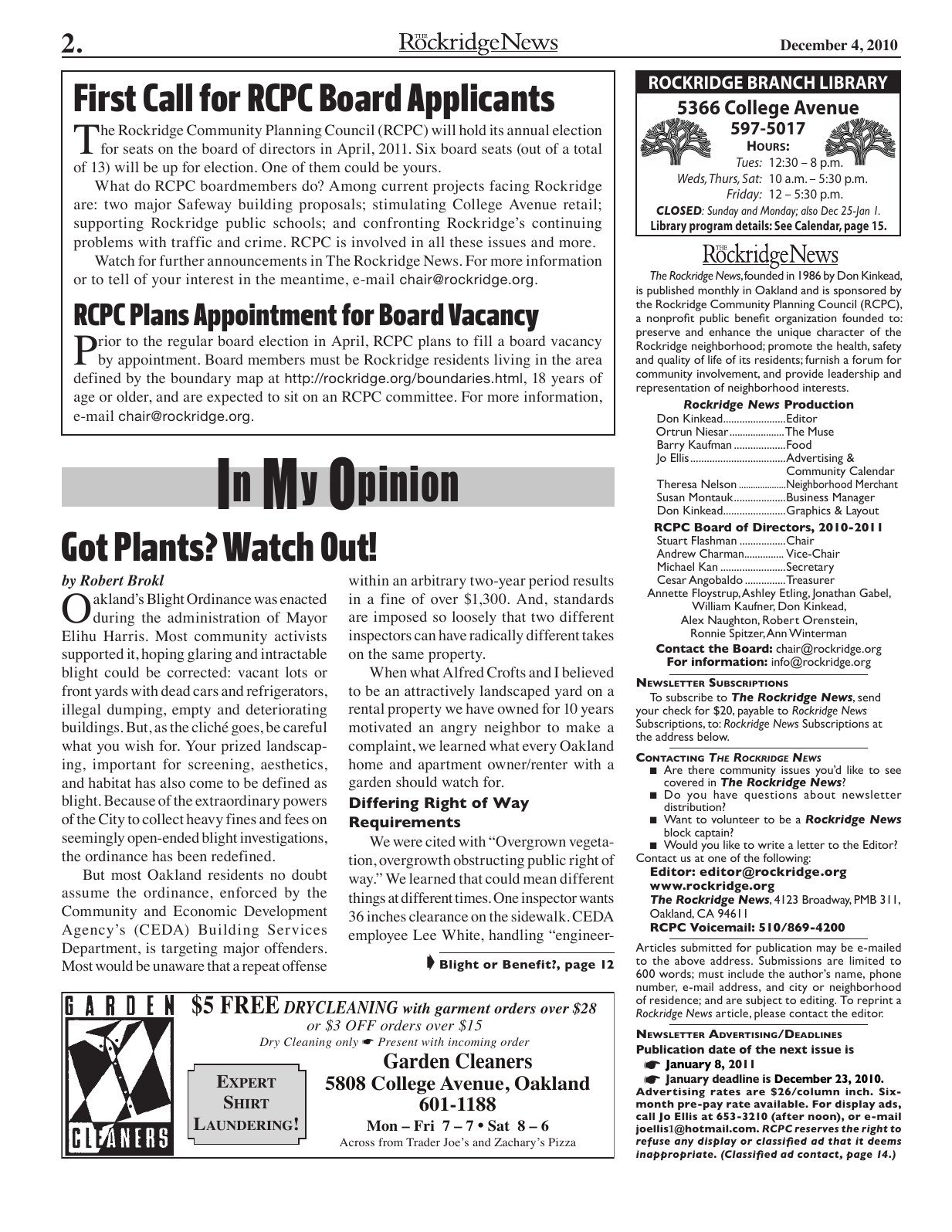 Click to zoom in The Rockridge News, December 2010, page 2