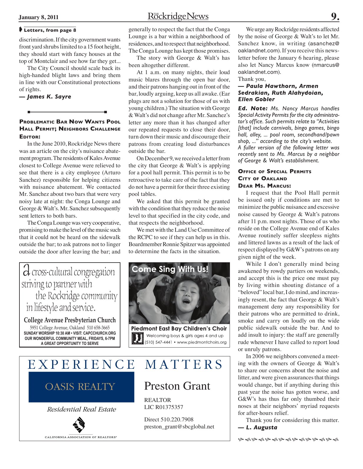 Click to zoom in The Rockridge News, January 2011, page 9