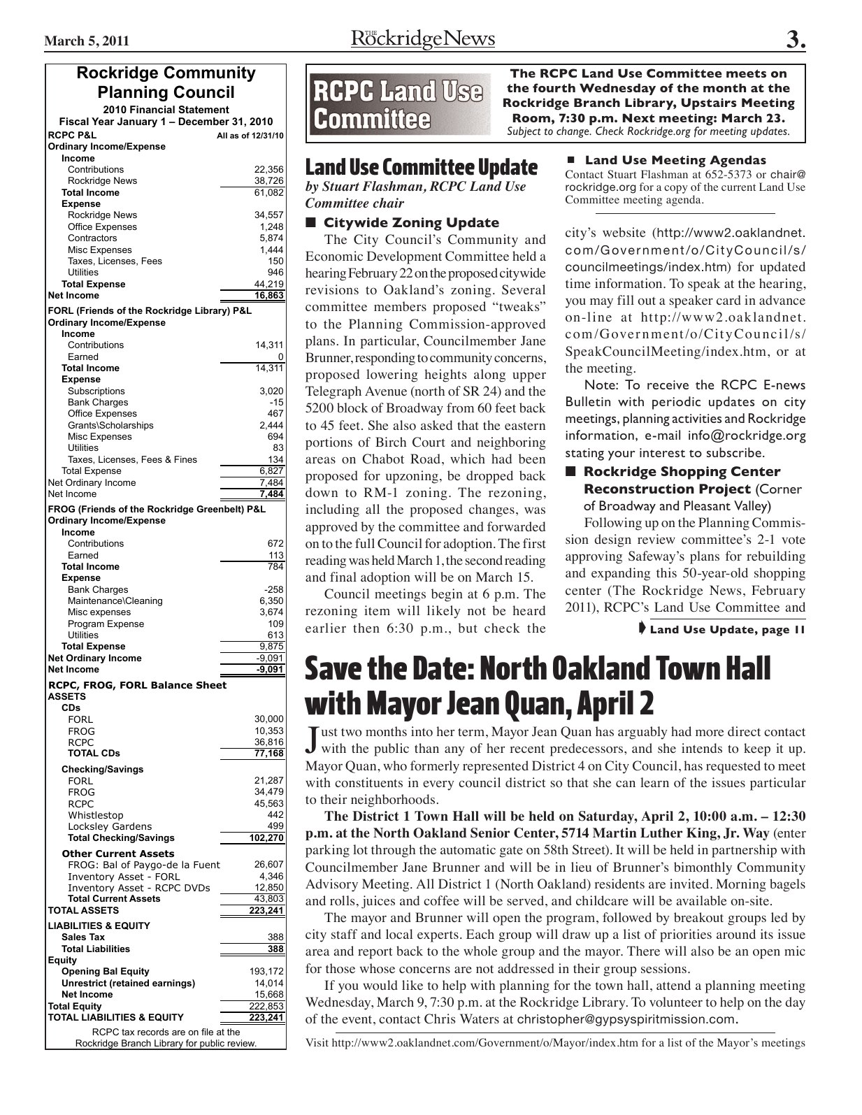 The Rockridge News, March 2011, page 3