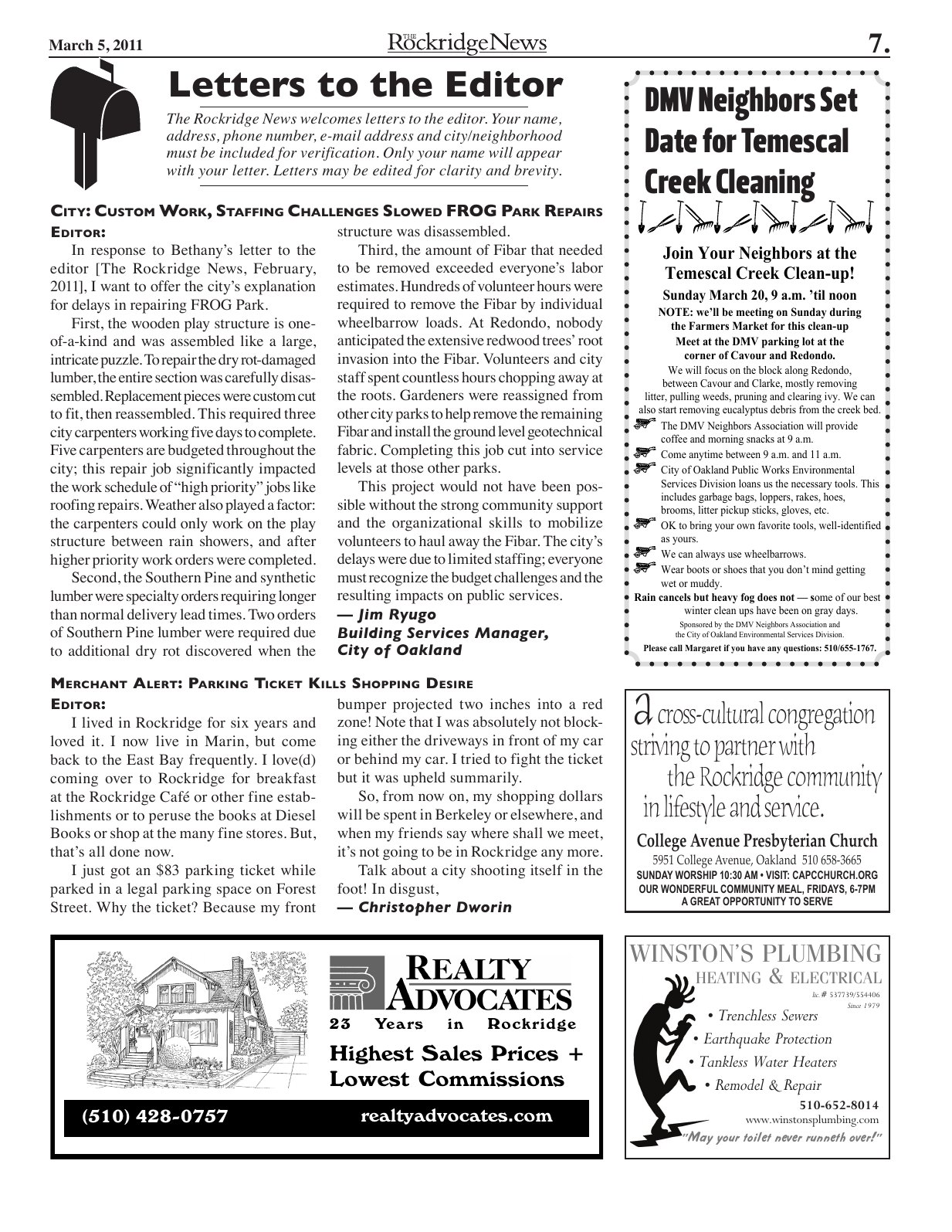 Click to zoom in The Rockridge News, March 2011, page 7