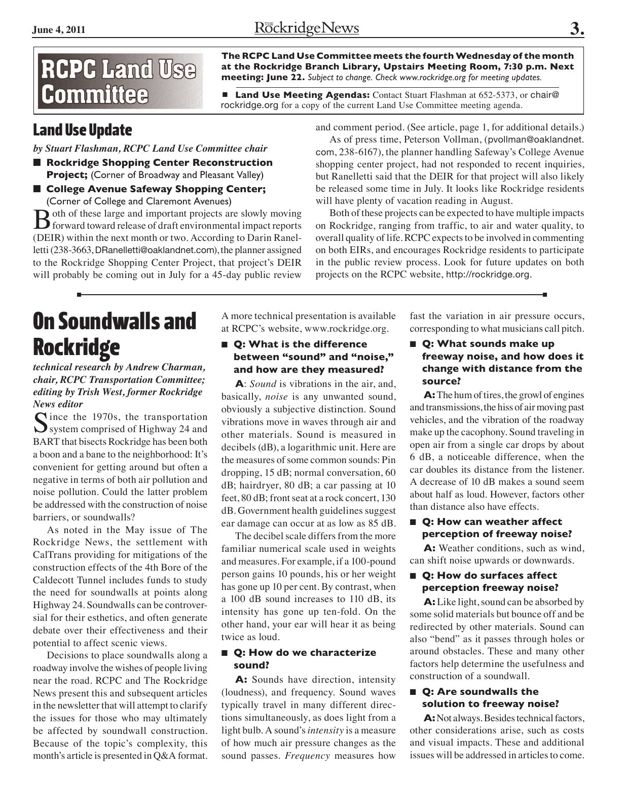 The Rockridge News, June 2011, page 3