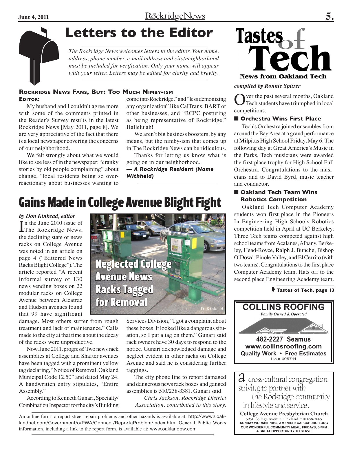 Click to zoom in The Rockridge News, June 2011, page 5