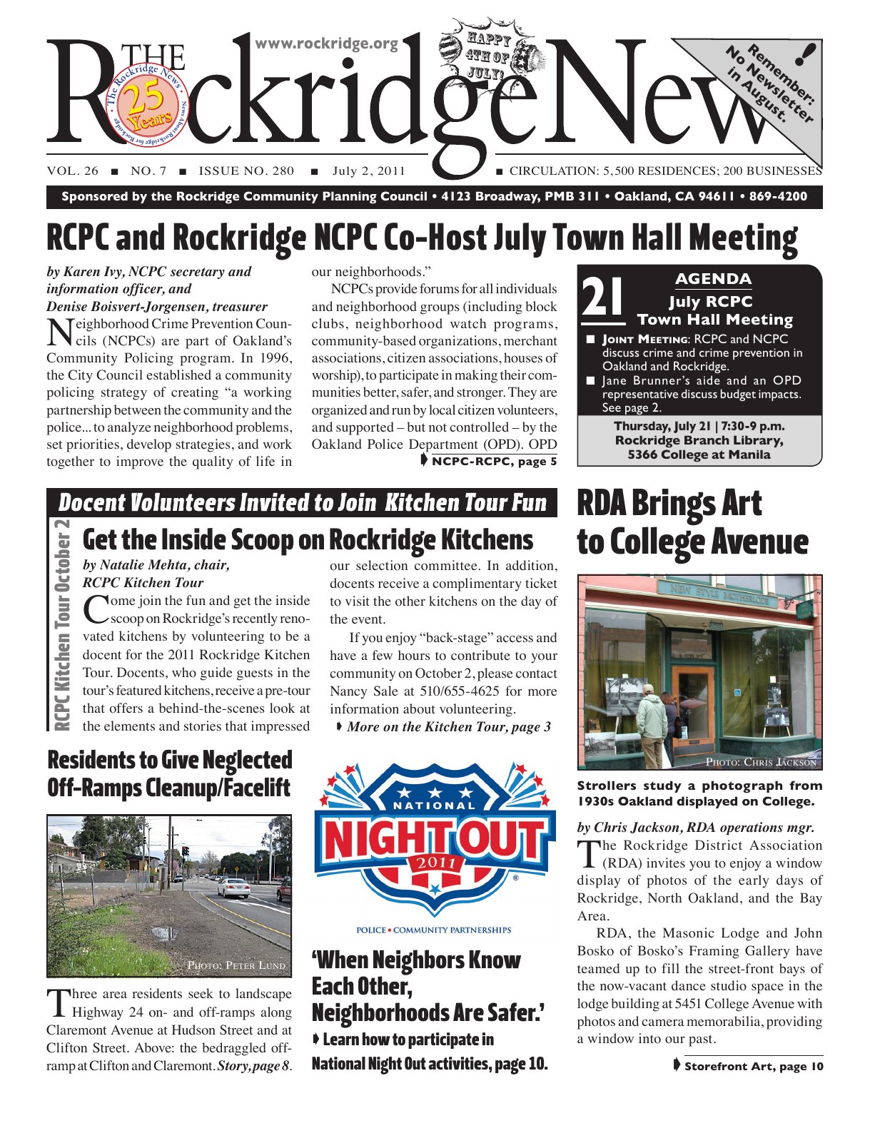 Click to zoom in The Rockridge News, July 2011, page 1