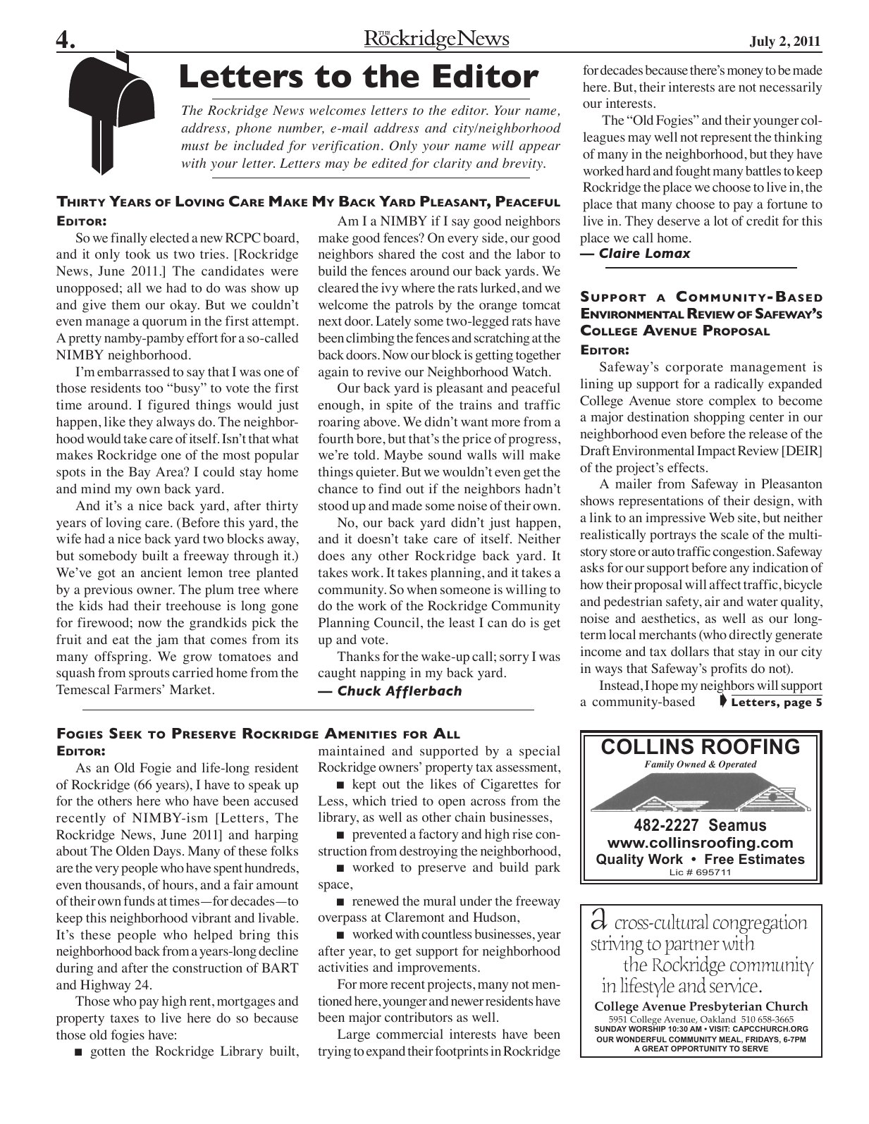 Click to zoom in The Rockridge News, July 2011, page 4