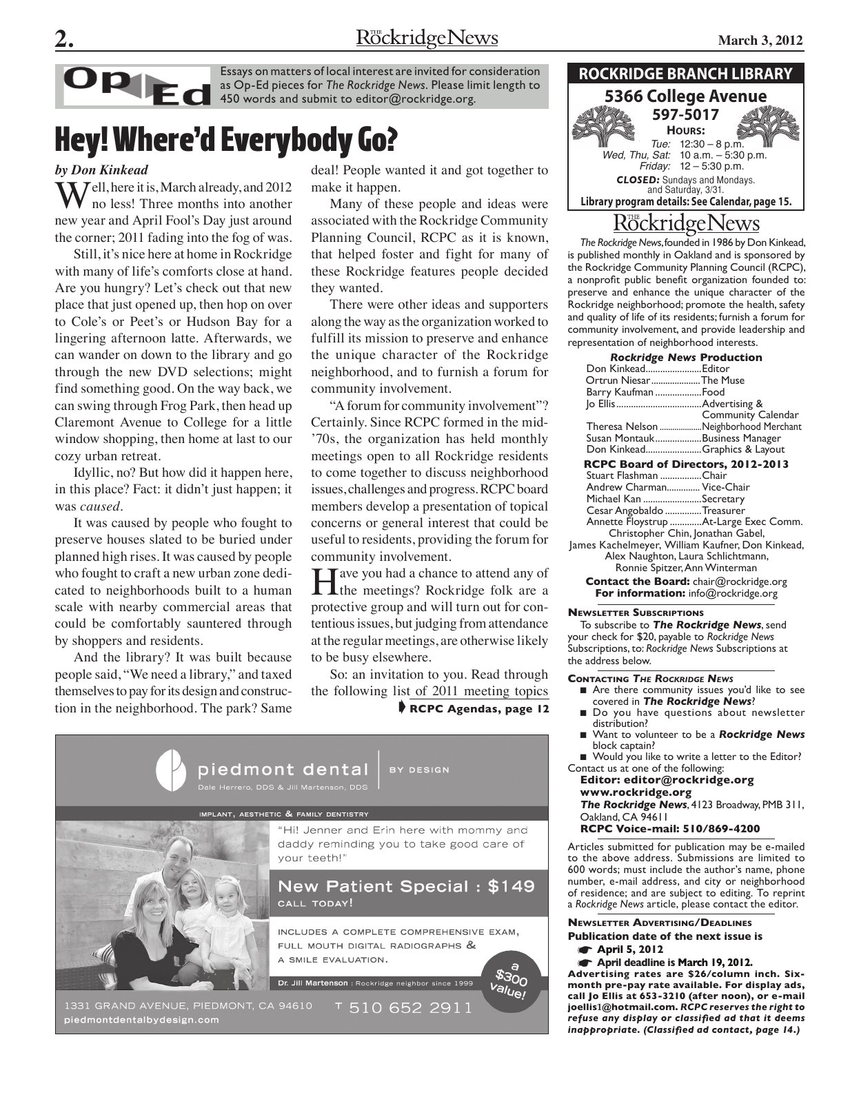 The Rockridge News, March 2012, page 2