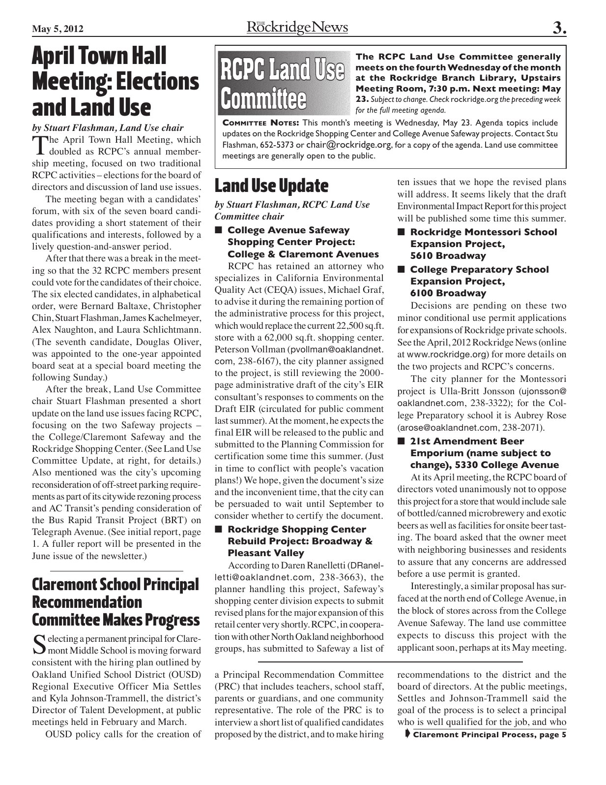 The Rockridge News, May 2012, page 3