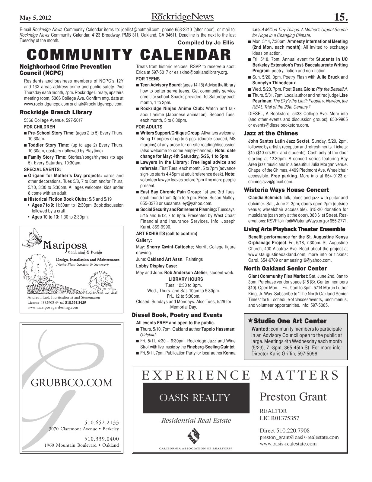 Click to zoom in The Rockridge News, May 2012, page 15