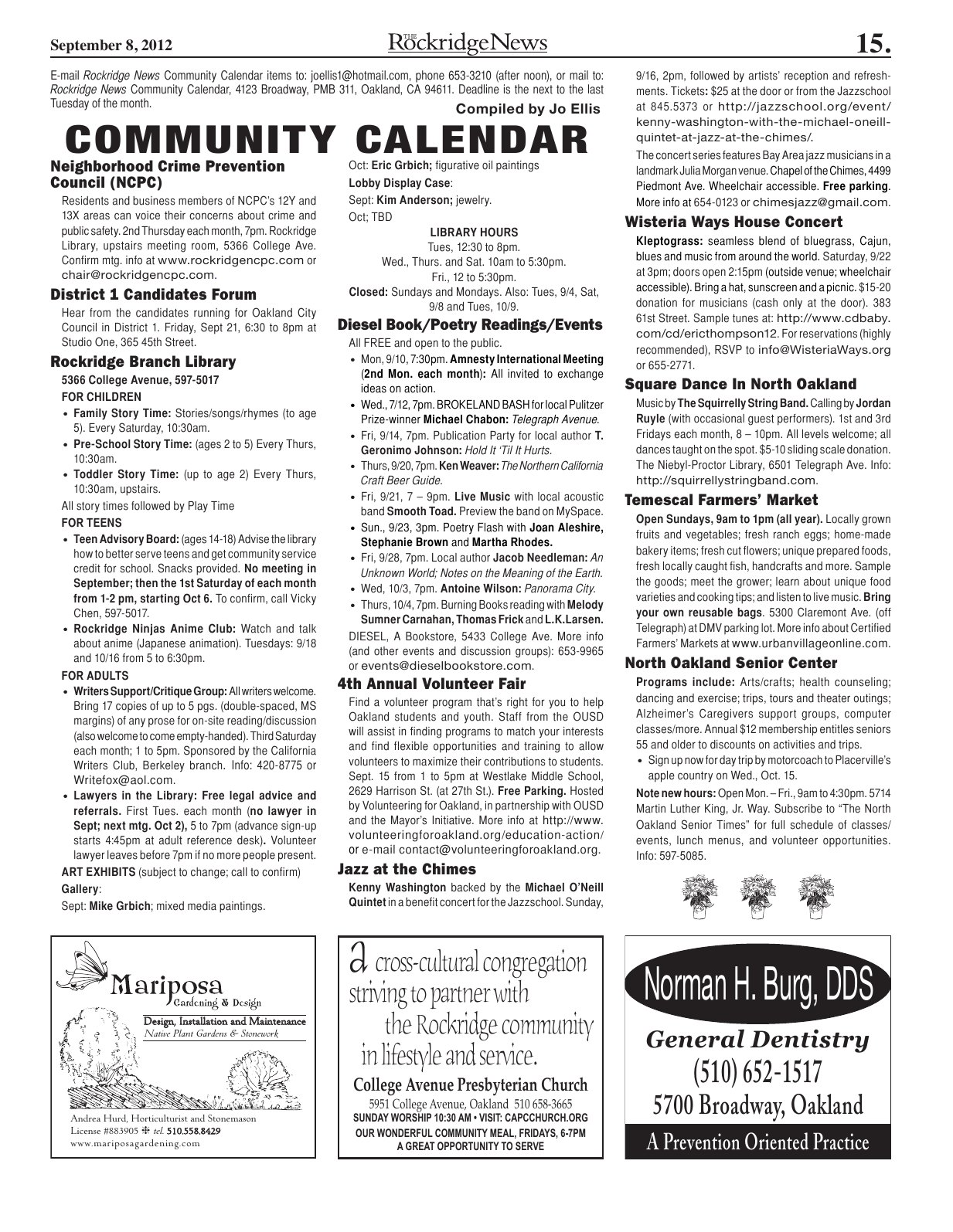 Click to zoom in The Rockridge News, September 2012, page 15